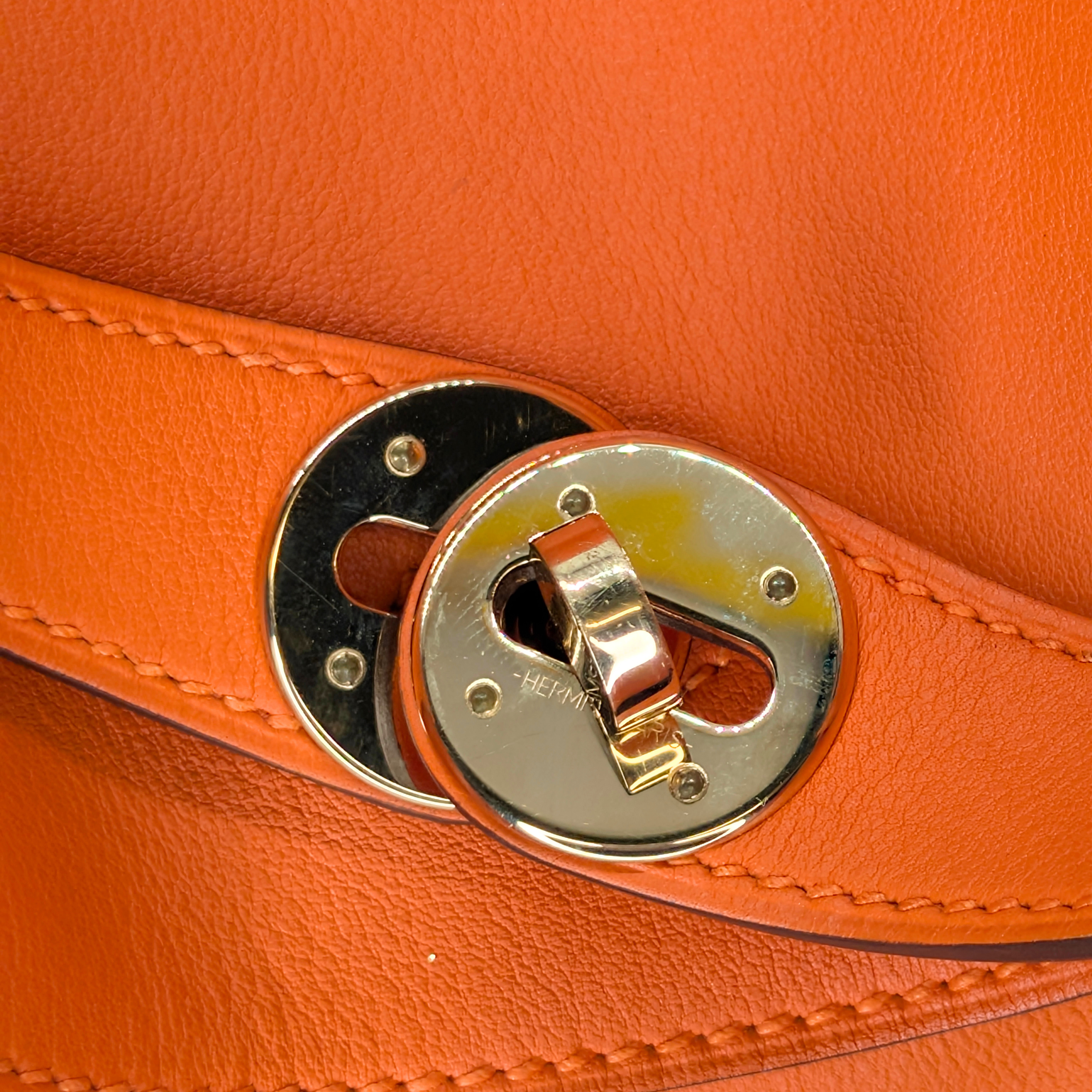Hermes Lindy 30 جلد سويفت برتقالي أجهزة ذهبية X ختم