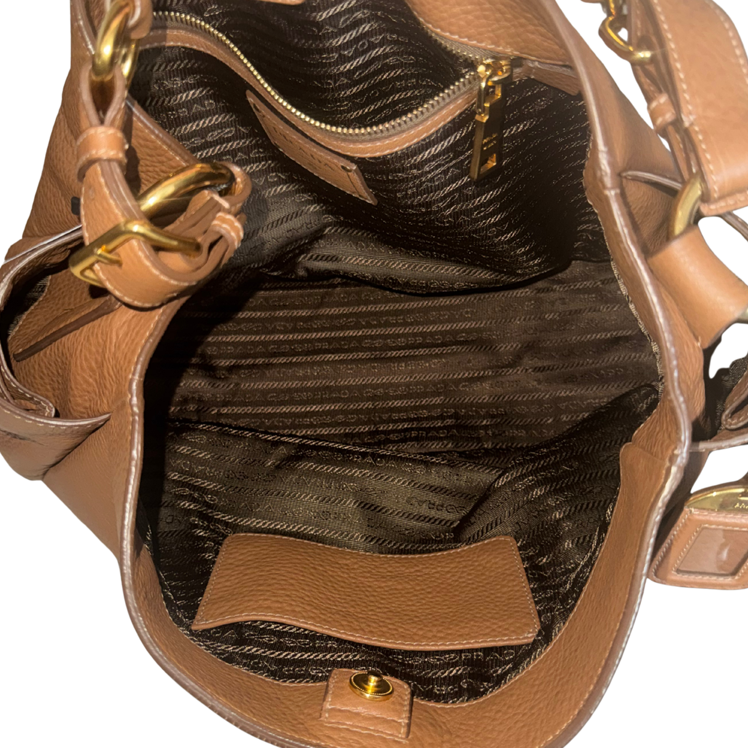 Prada Vitello Daino Leather Side Zip Hobo Tote Bag