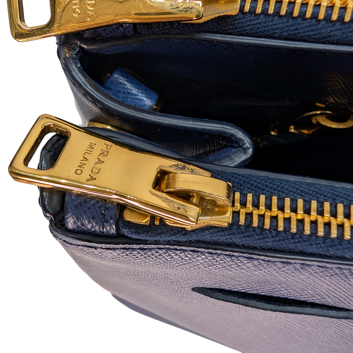 Prada Saffiano Lux Galleria Large Double Zip Tote Navy