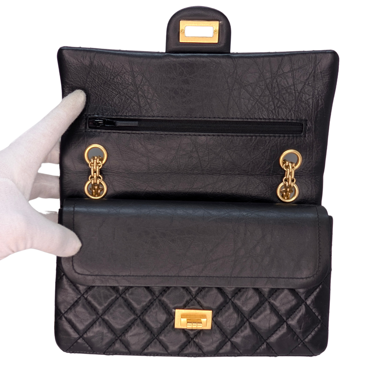 Chanel Black Distressed Calfskin 2.55 Reissue 225 Bag Black