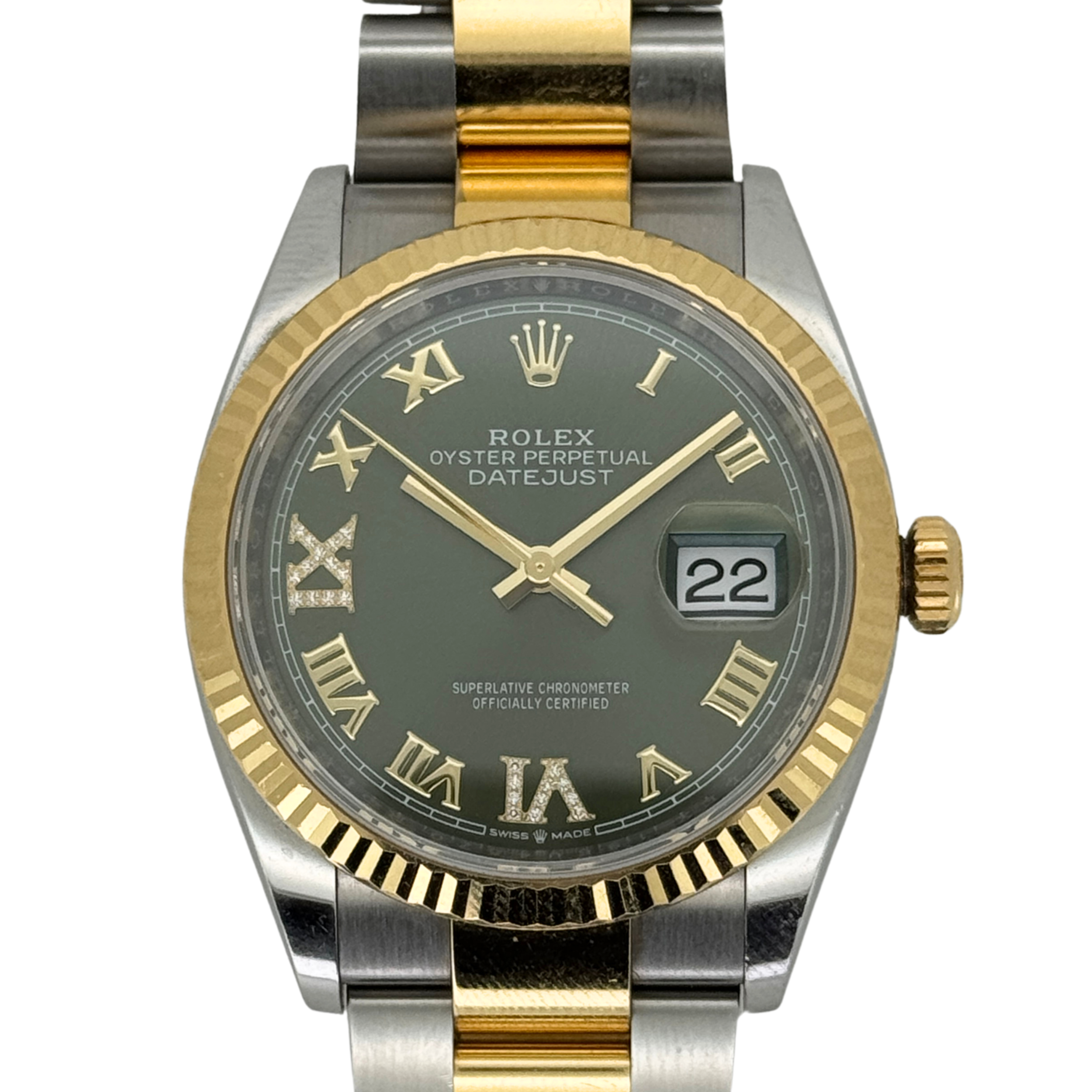 Rolex Steel & Yellow Gold Datejust 36mm 126233 Green Roman Diamond Dial