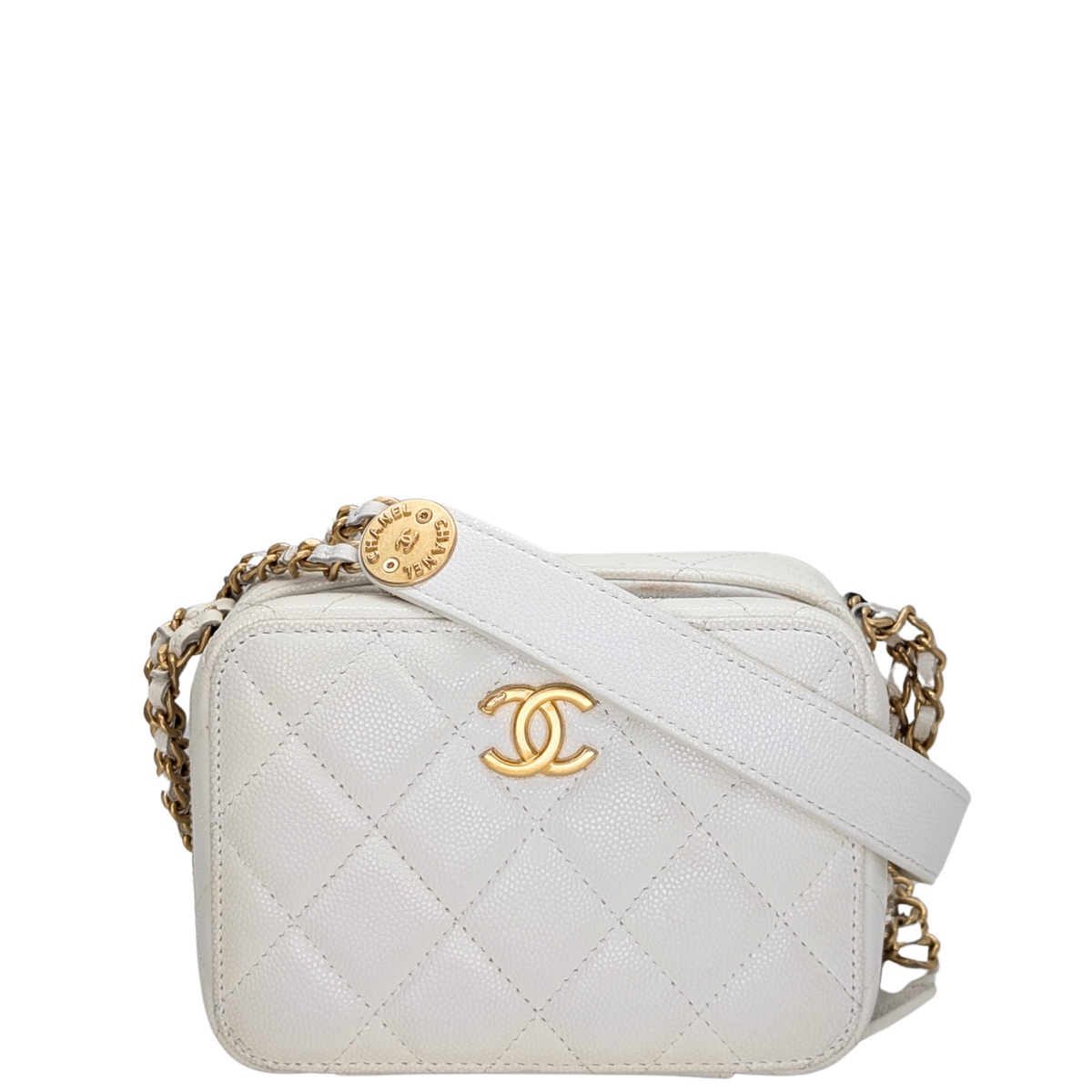 Chanel Mini Vanity with Chain Camera Bag Caviar White