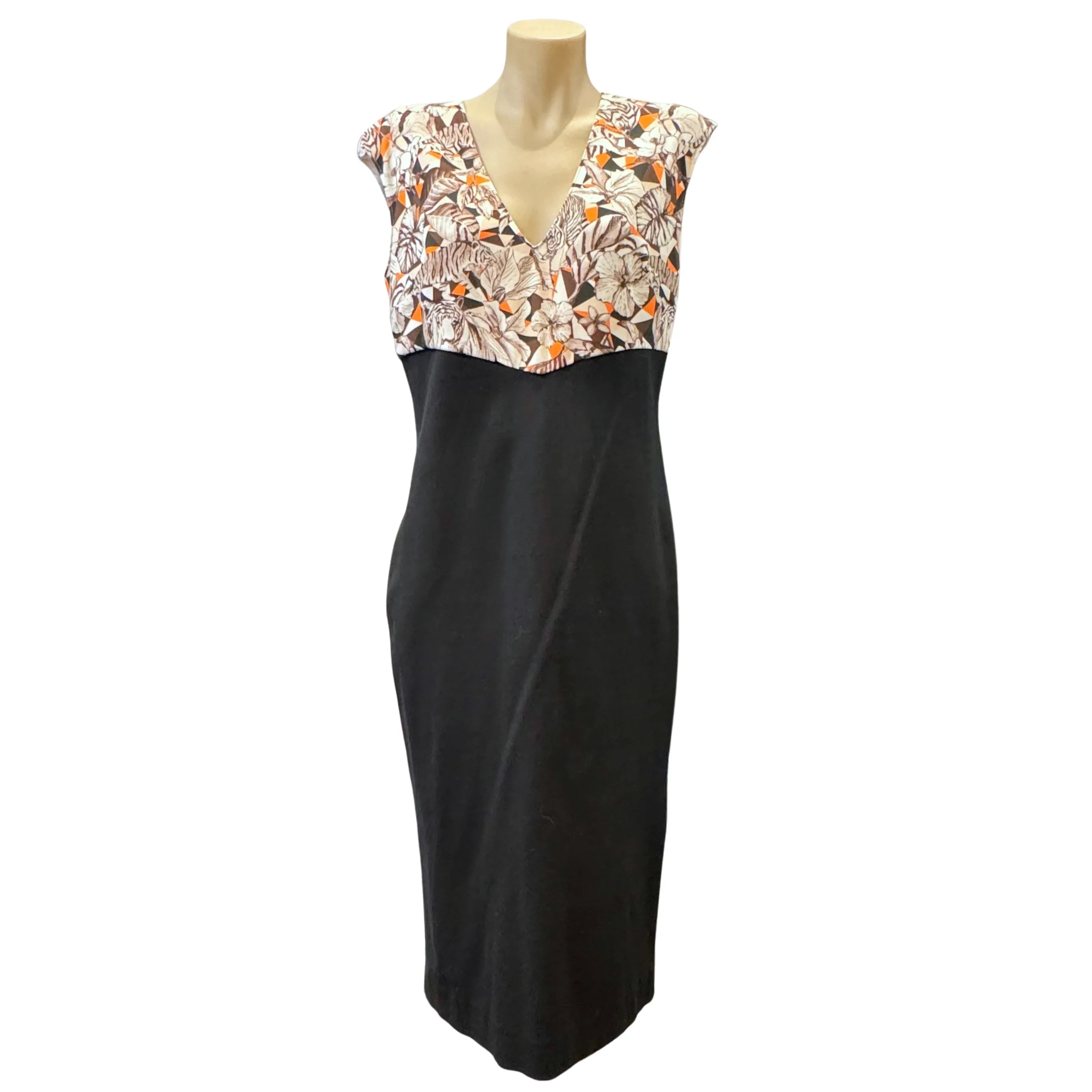 Roberto Cavalli Floral Print V-Neck Cap Sleeve Midi Dress Size 44 - Lost Designer