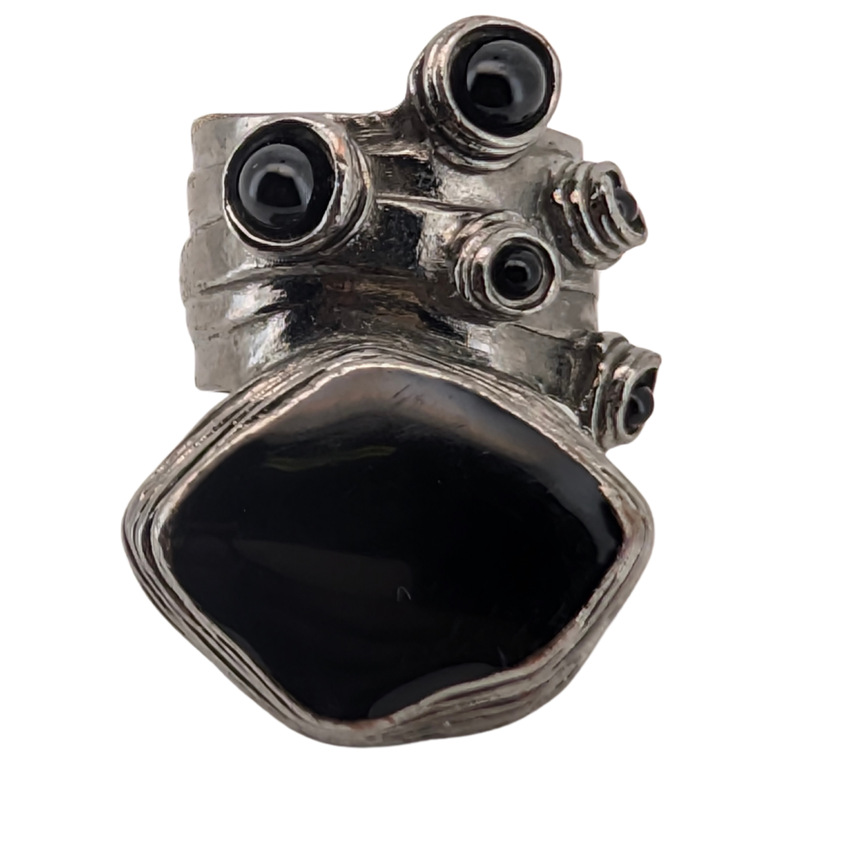 Saint Laurent Arty Cabochon Black Enamel Ring Size 55/O½