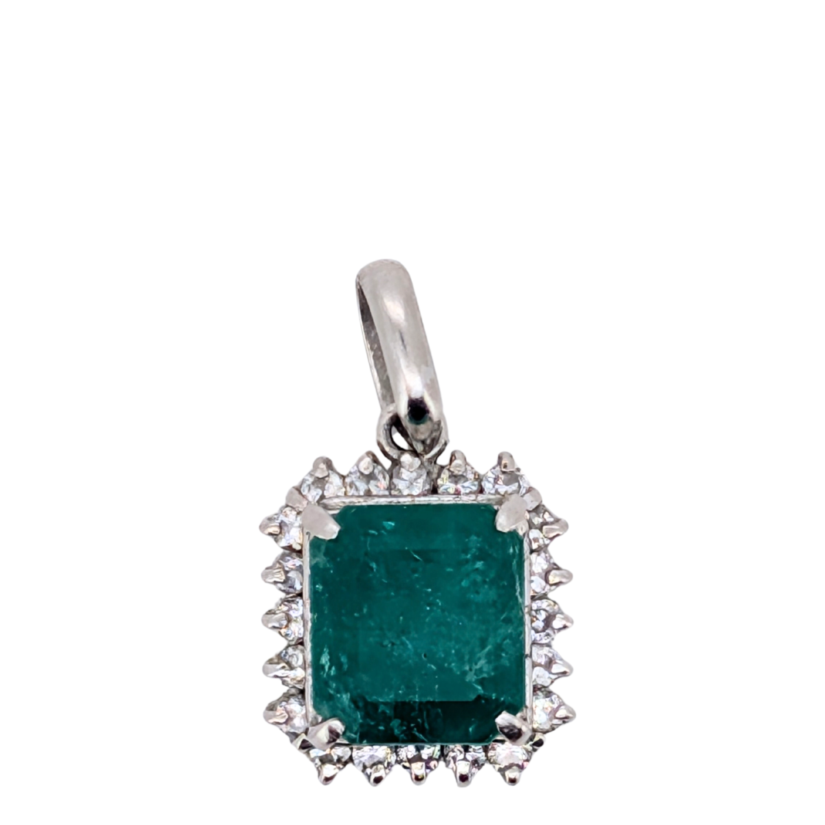 Platinum 2.00ct Emerald & Diamond Halo Pendant