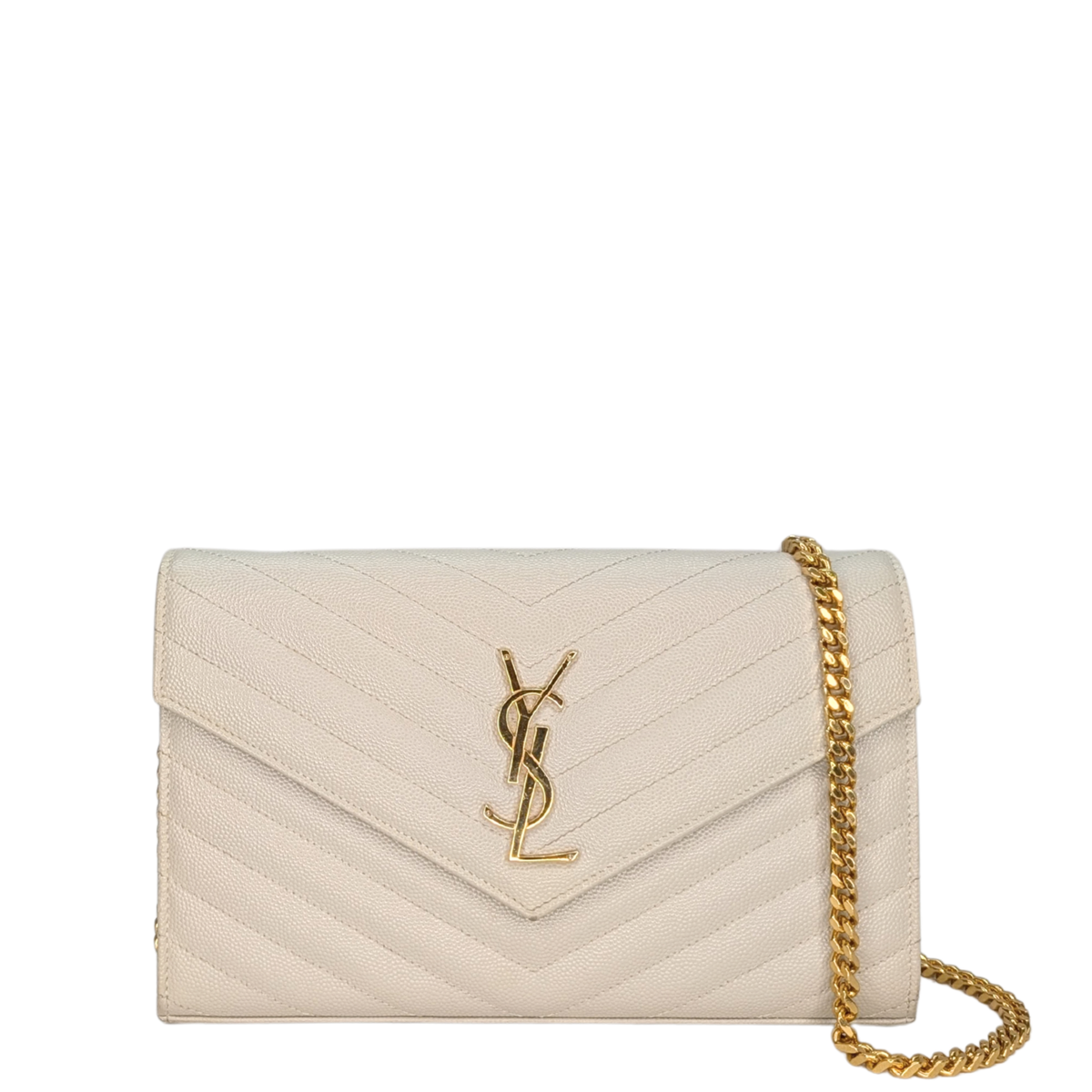 Saint Laurent Cassandre Envelope Chain Wallet Blanc White