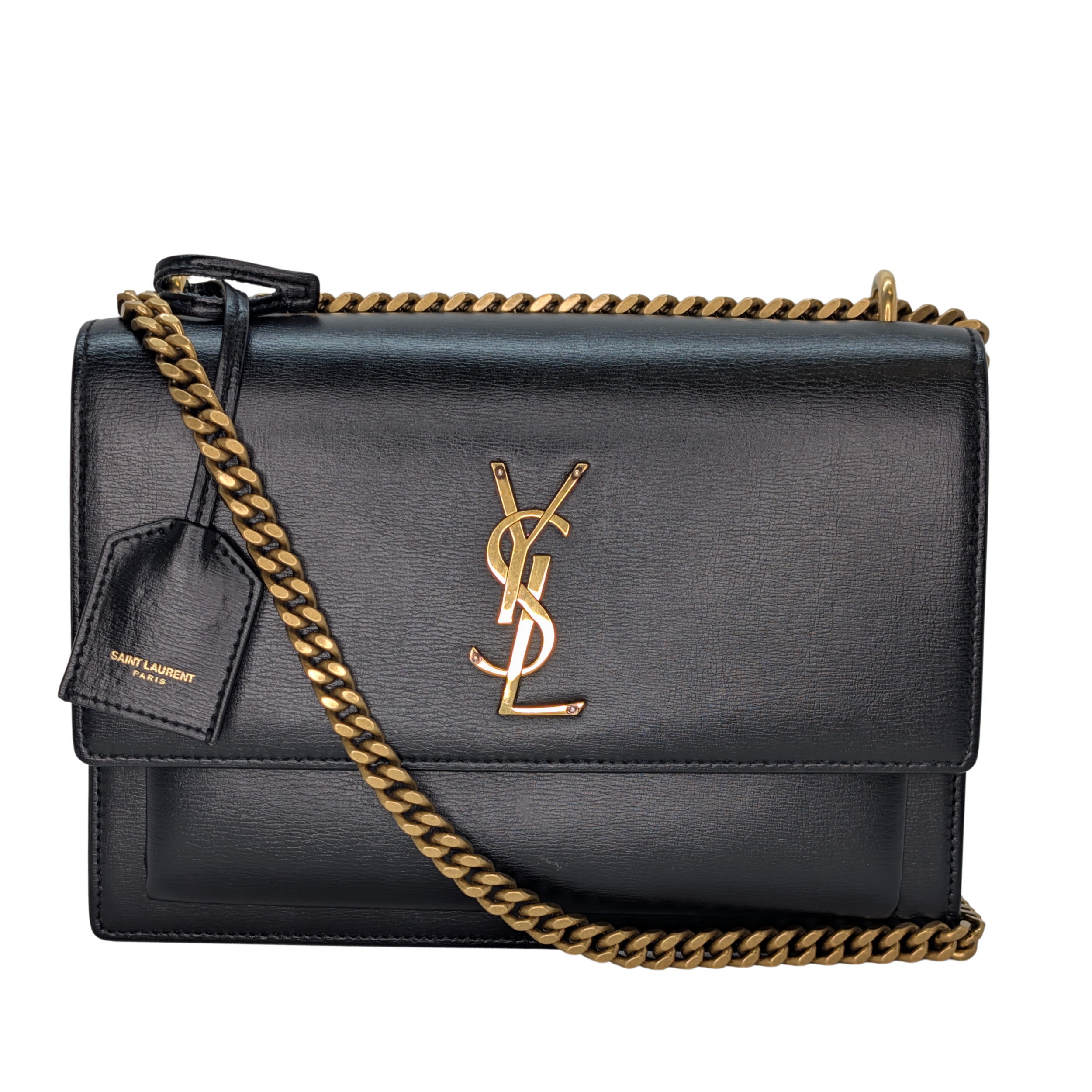 Saint Laurent Sunset Small Leather Shoulder Bag Black