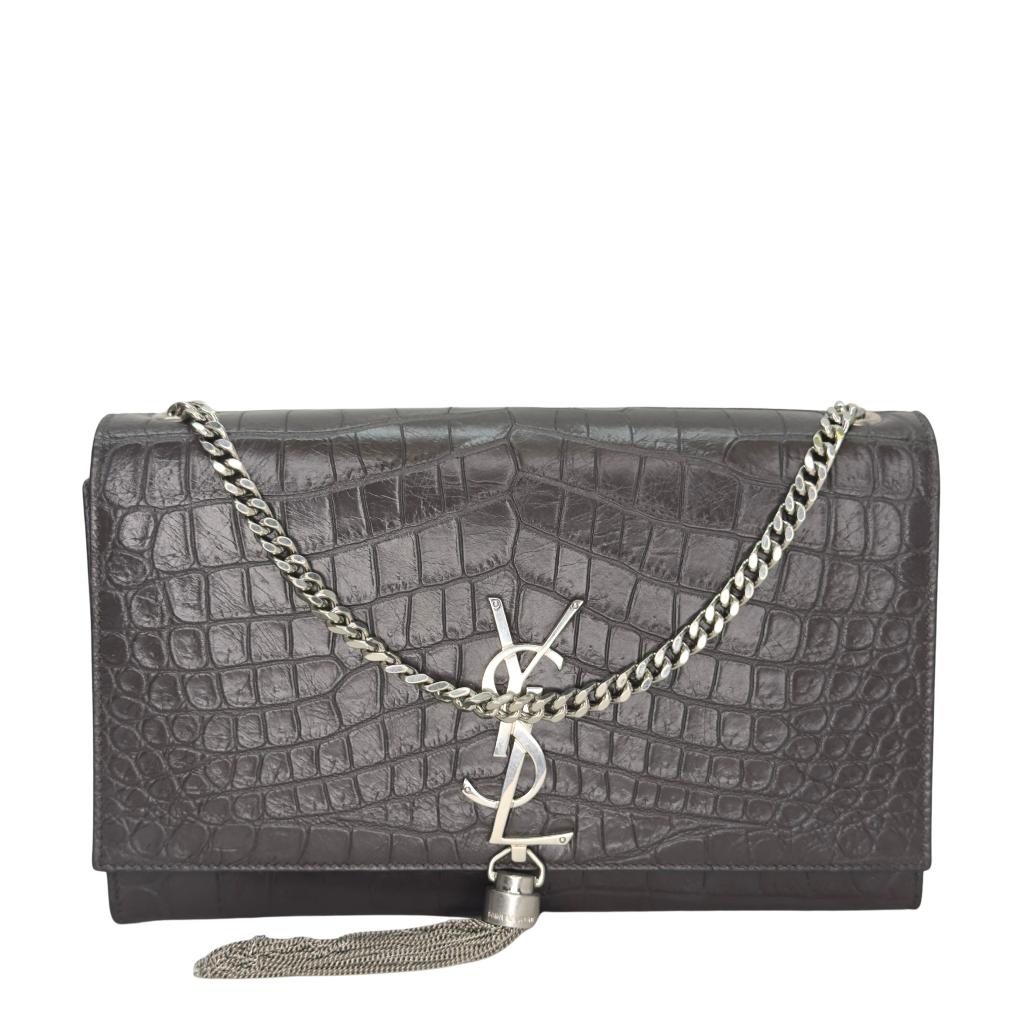 Saint Laurent Medium Croc Embossed Kate Tassel Bag