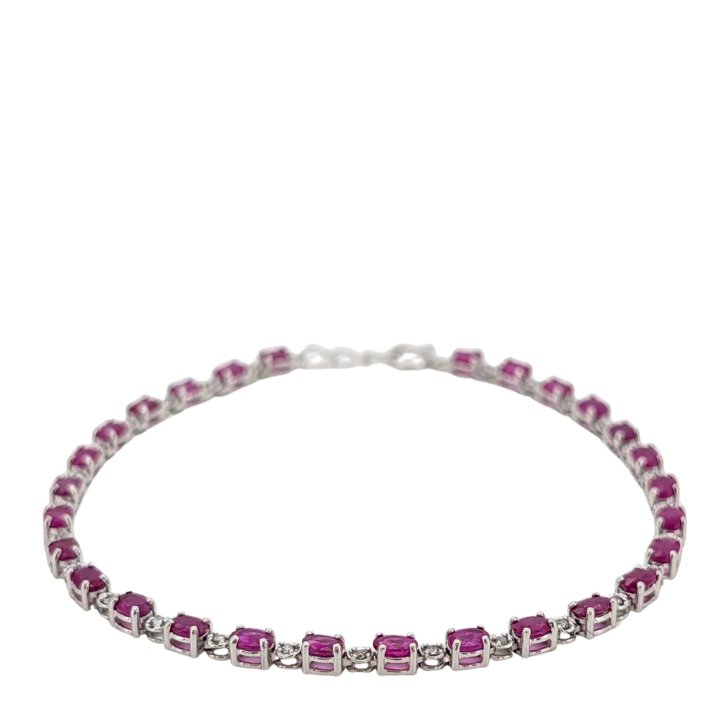 3.00Ct Natural Ruby & 0.27Ct Diamonds Tennis Bracelet In 18K White Gold