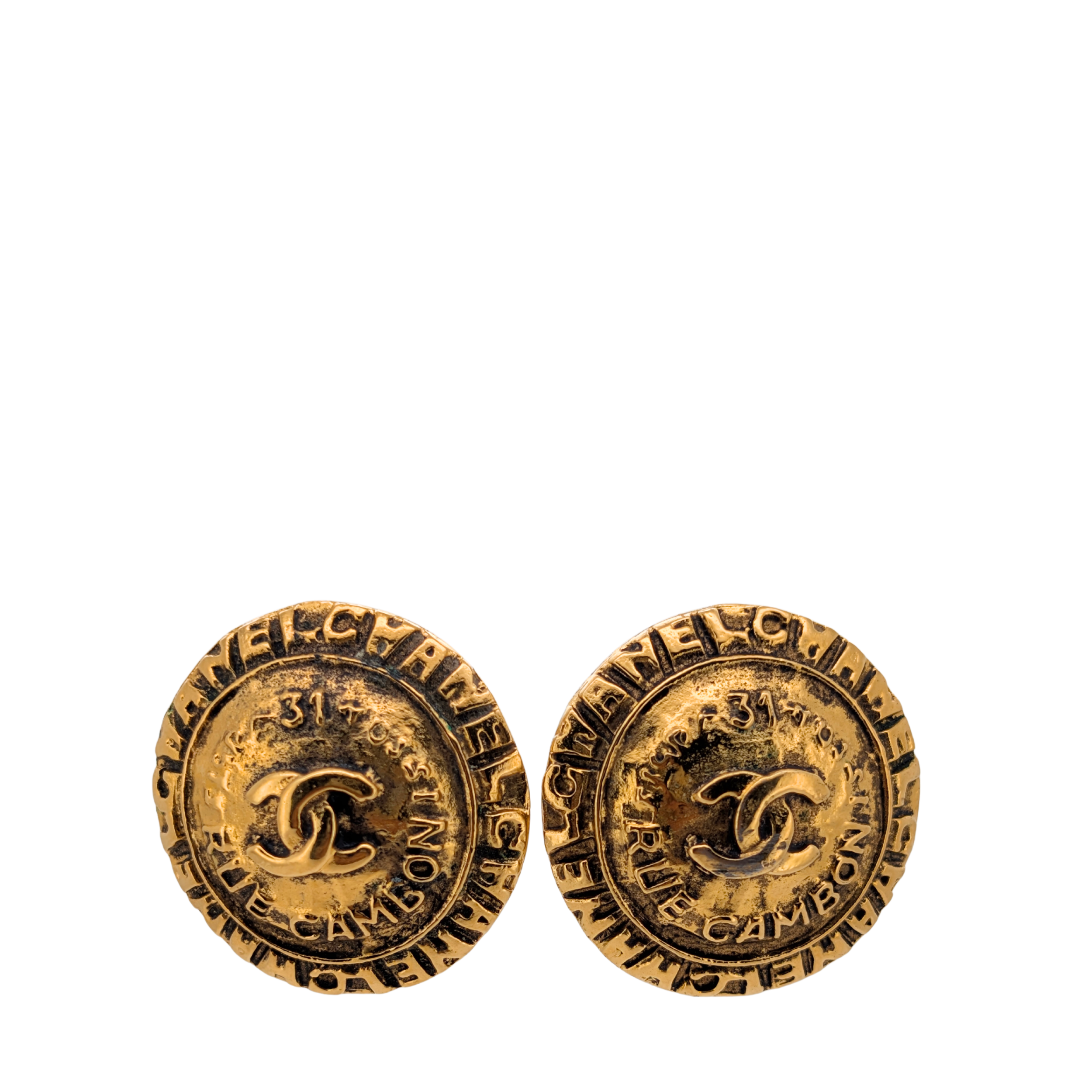 Chanel vintage CC Rue Cambon Gold Plated Clip-on Earrings