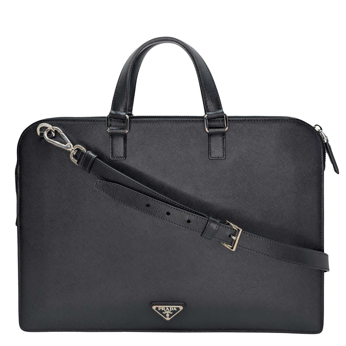 Prada Saffiano Leather Travel Briefcase Bag Black
