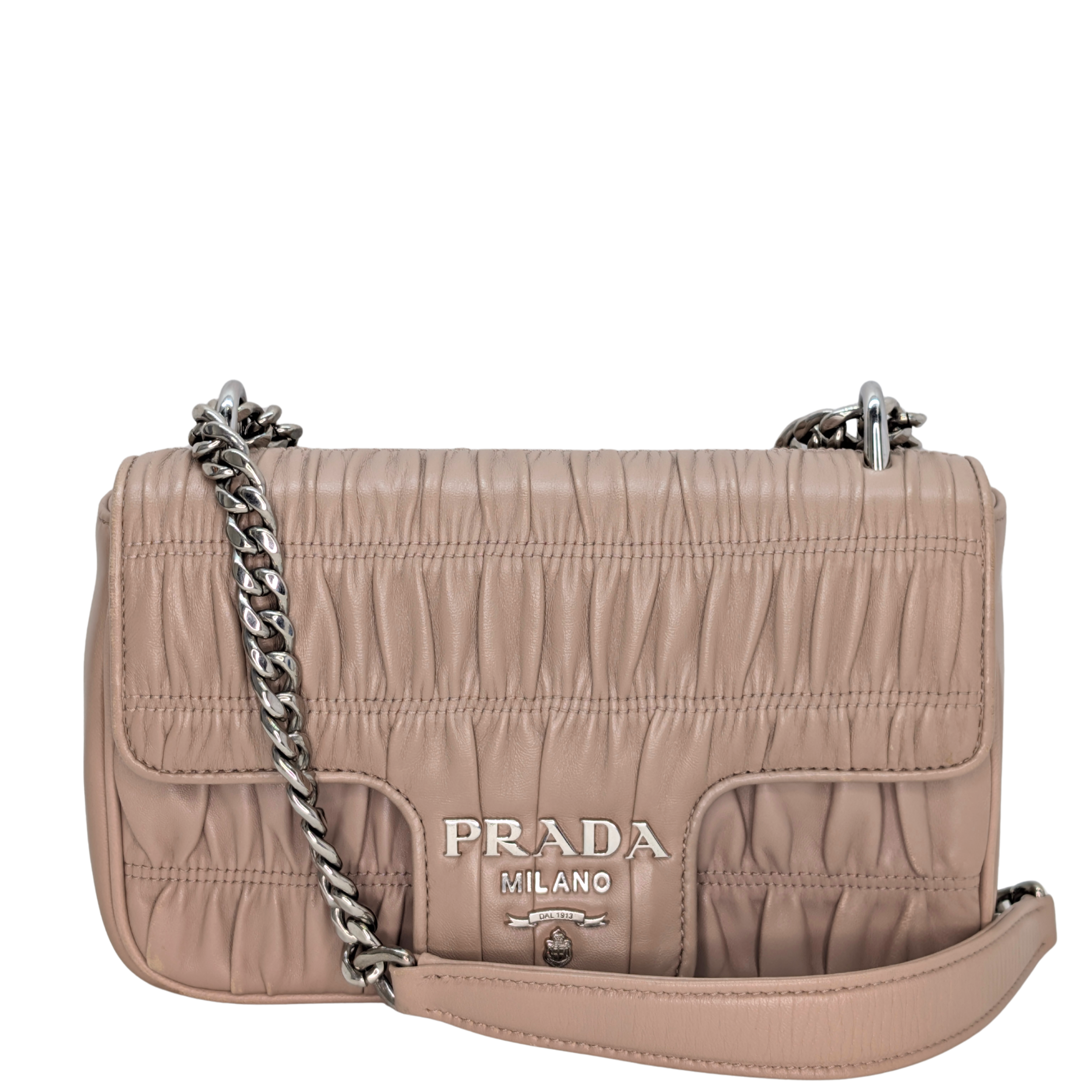 Prada Nappa Gaufre Chain Flap Crossbody Bag Taupe