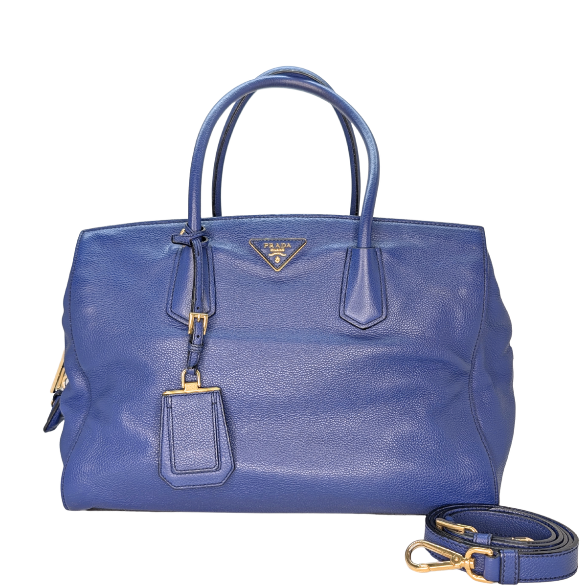 Prada Vitello Daino Leather Tote Bag Blue
