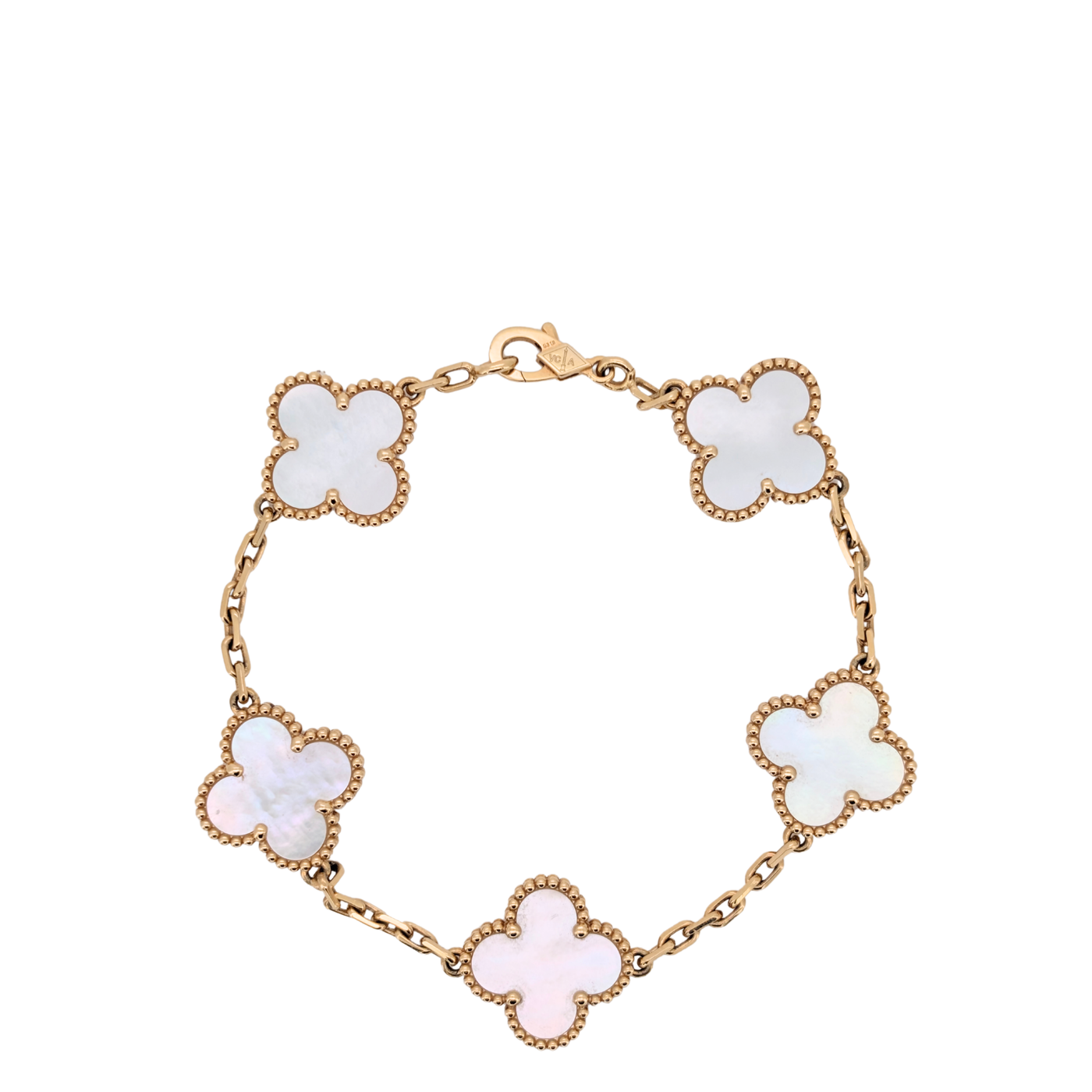 Van Cleef & Arpels Vintage Alhambra 5 Motif Mother of Pearl 18k Gold Bracelet