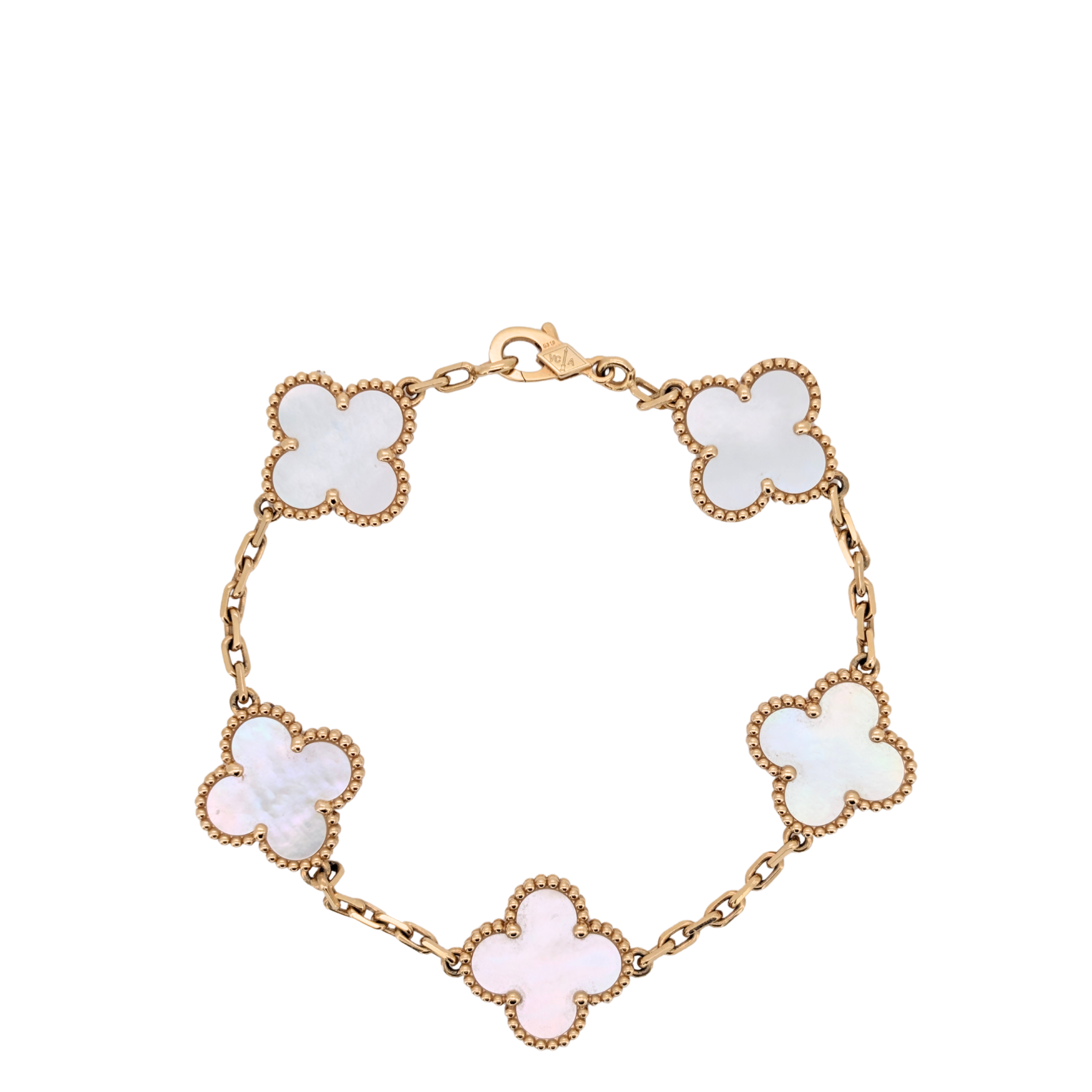 Van Cleef & Arpels Vintage Alhambra 5 Motif Mother of Pearl 18k Gold Bracelet