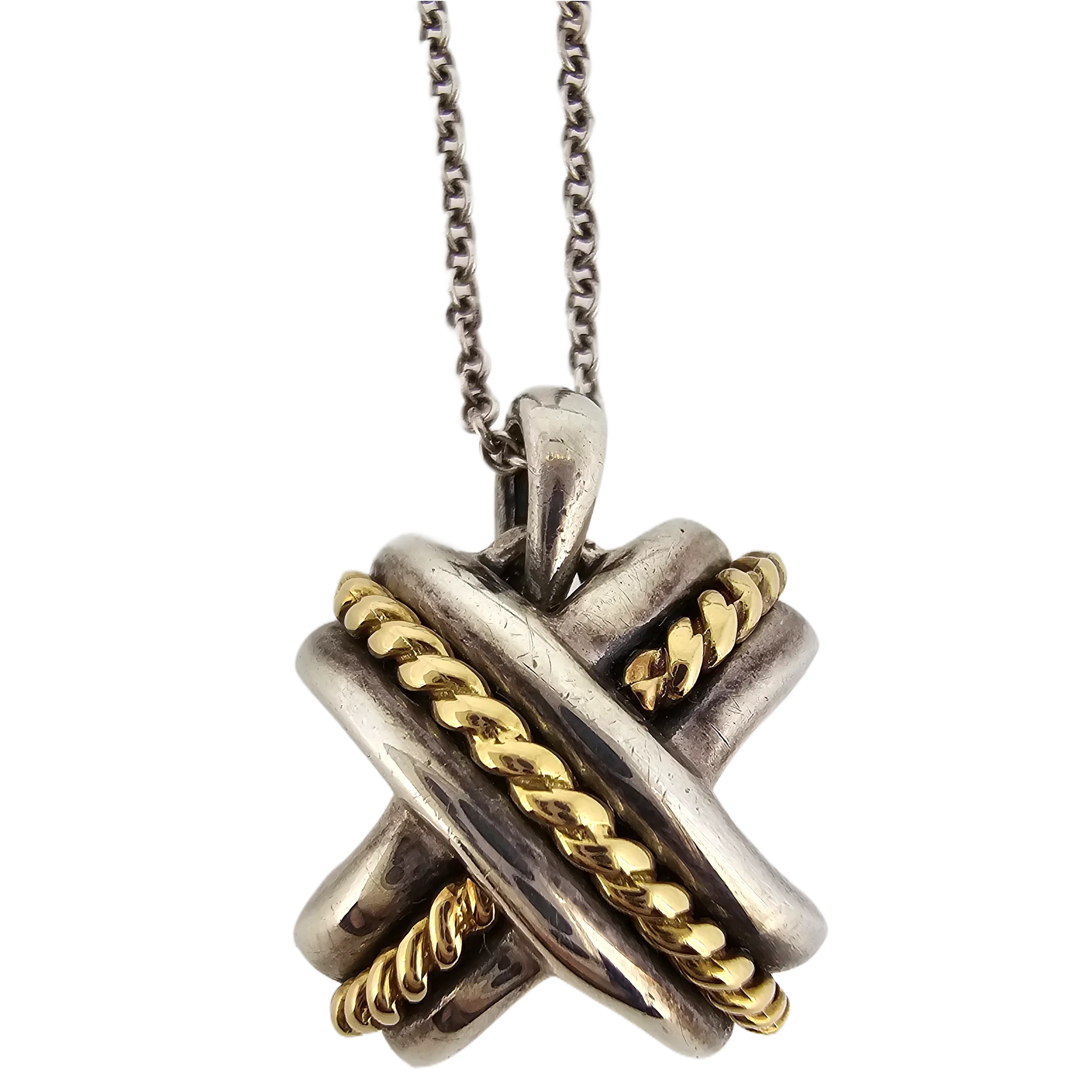 Tiffany & Co Signature X Cross Sterling Silver & 18k Gold Necklace - Lost Designer