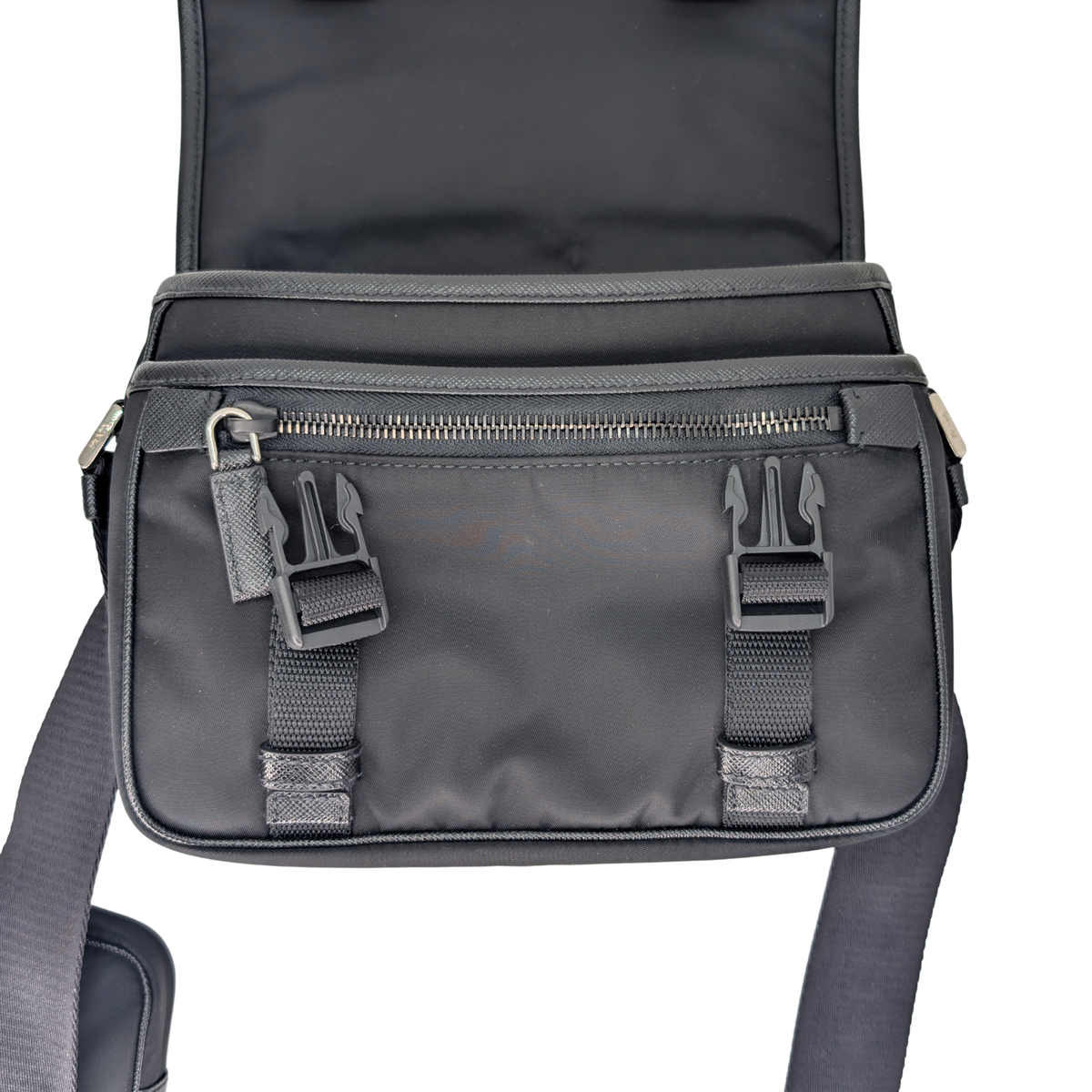 Prada Re-Nylon and Saffiano Leather Shoulder Bag Black