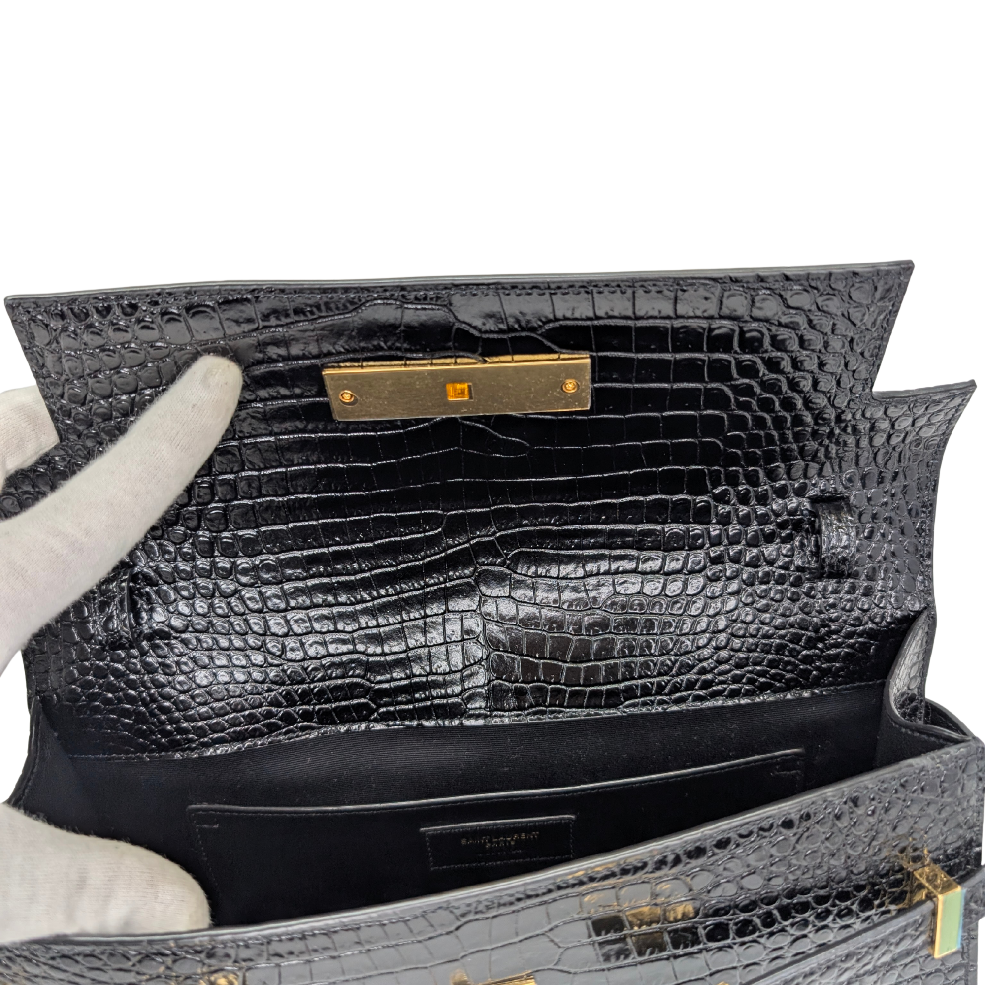 Saint Laurent Manhattan Medium Crocodile Embossed Shoulder Bag