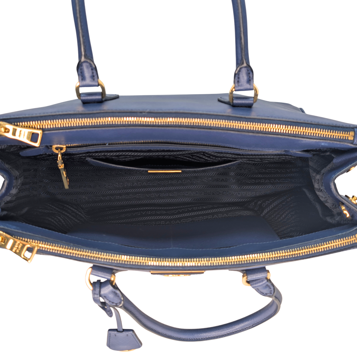 Prada Saffiano Lux Galleria Large Double Zip Tote Navy