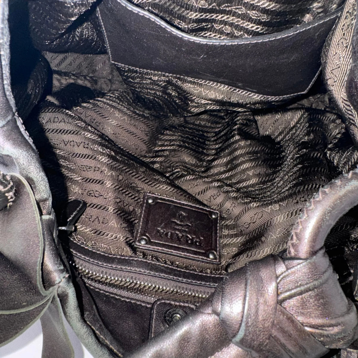 Prada Nappa Ruffle Hobo Grafite Mordore Shoulder Bag - Lost Designer