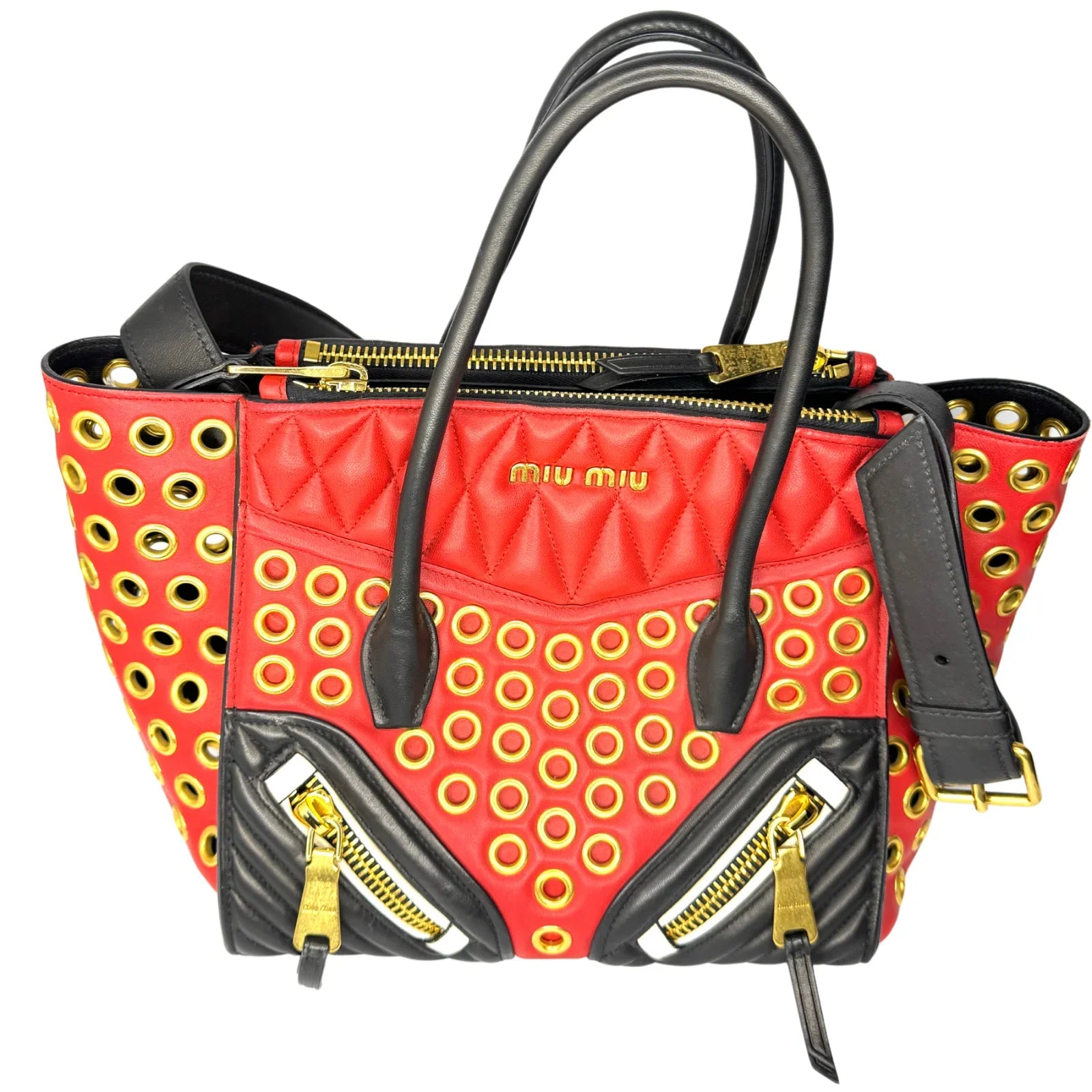 Miu Miu Nappa Biker Bicolor Quilted Leather Bag – Red & Black - Lost Designer