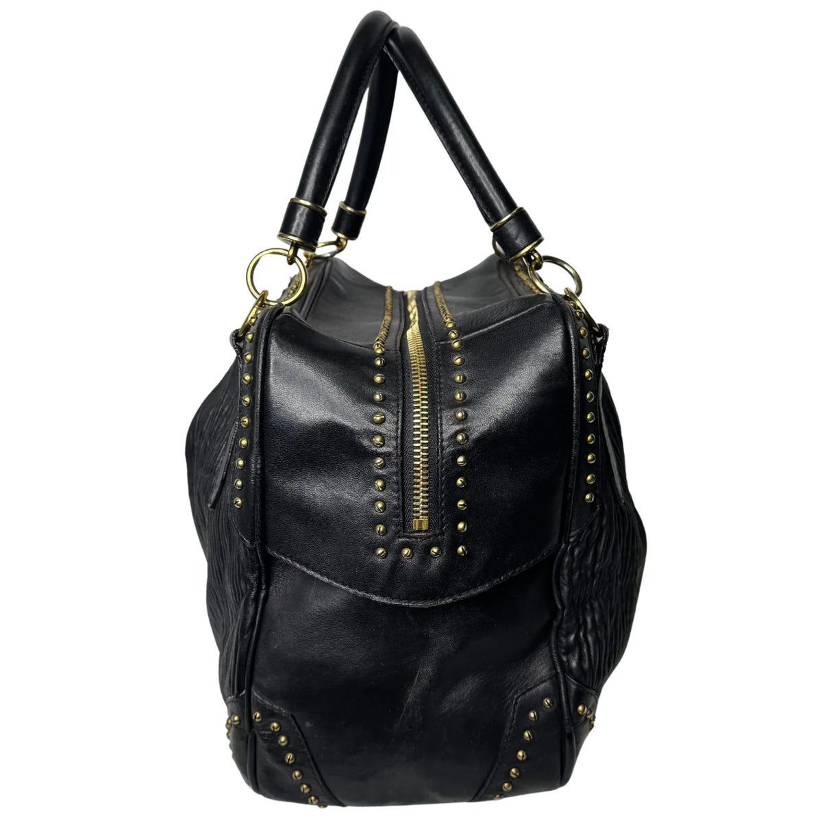 Burberry Black Studded Plissé Lambskin Leather Tote Bag - Lost Designer