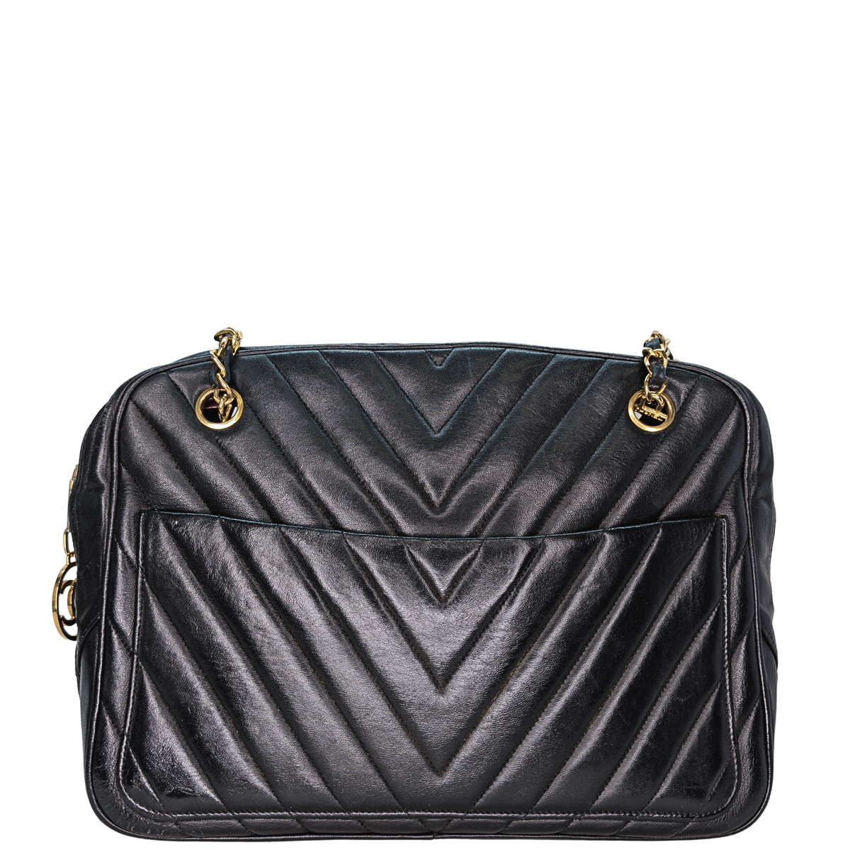 Chanel Vintage Chevron Quilted Camera Bag Black