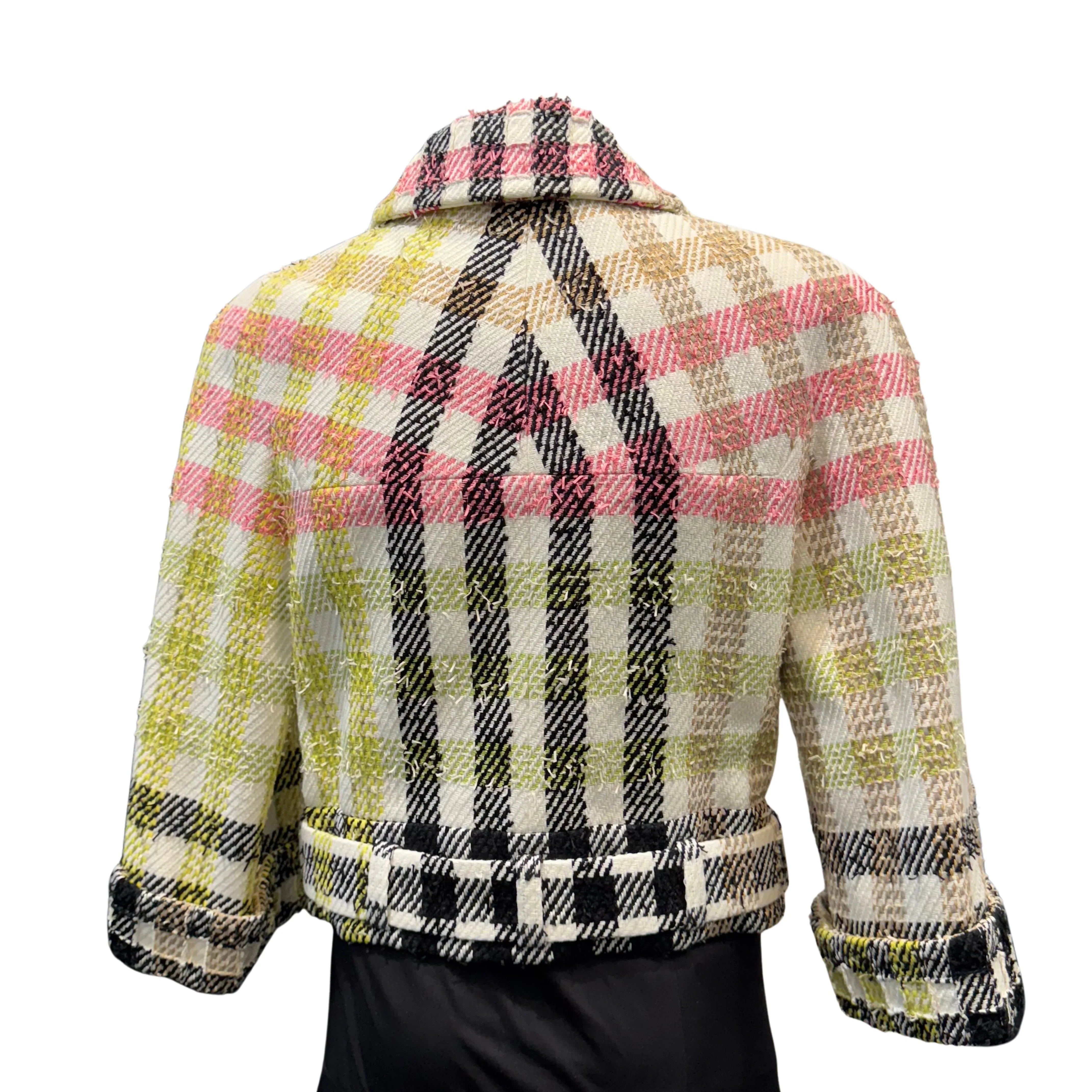 Chanel Multicolor Checked Tweed Cropped Belted Jacket size 40 - Lost Designer