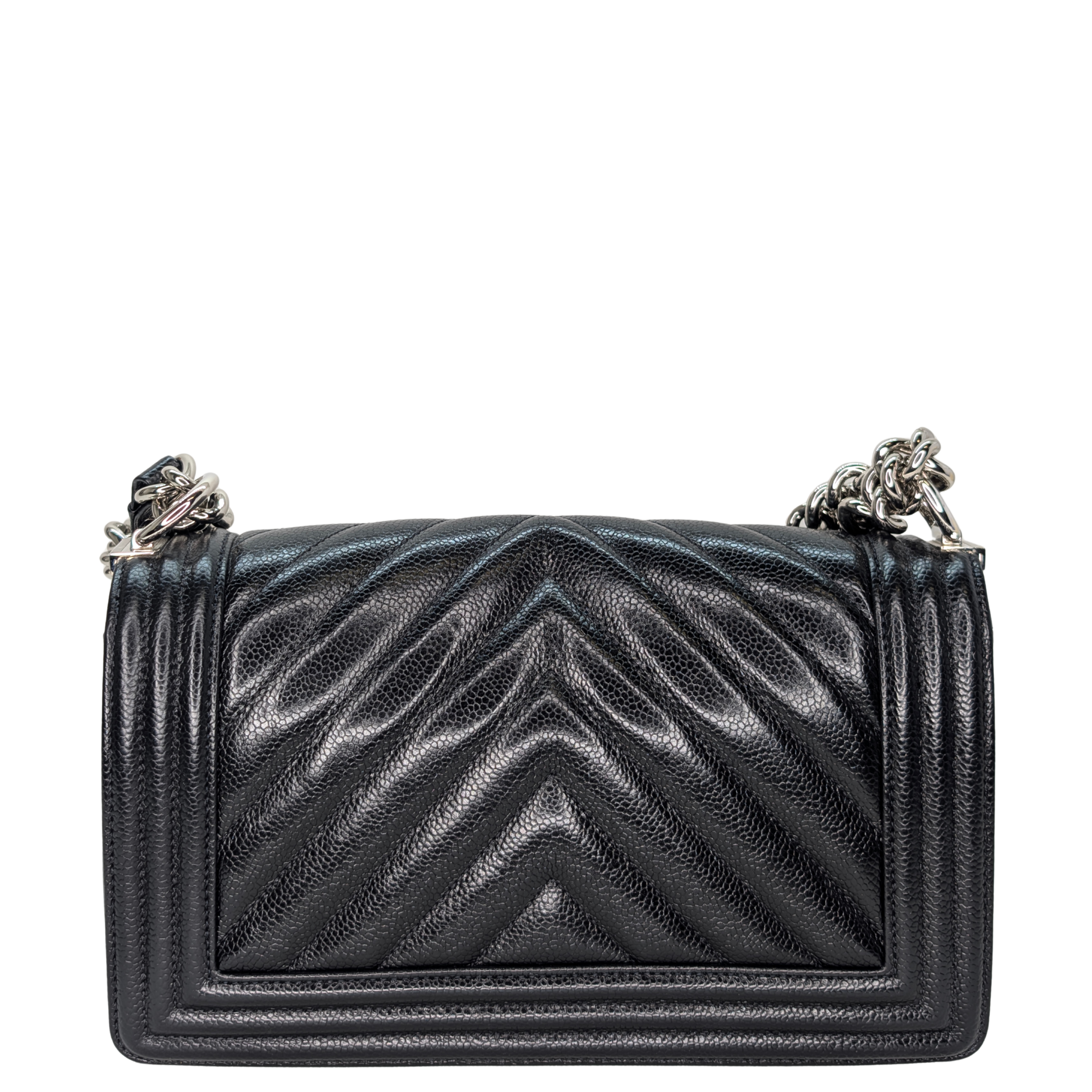 Chanel Old Medium Boy Bag Black Caviar Chevron SHW