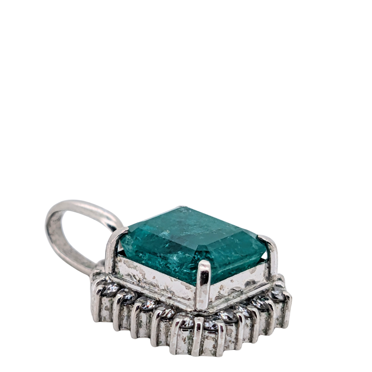 Platinum 2.00ct Emerald & Diamond Halo Pendant