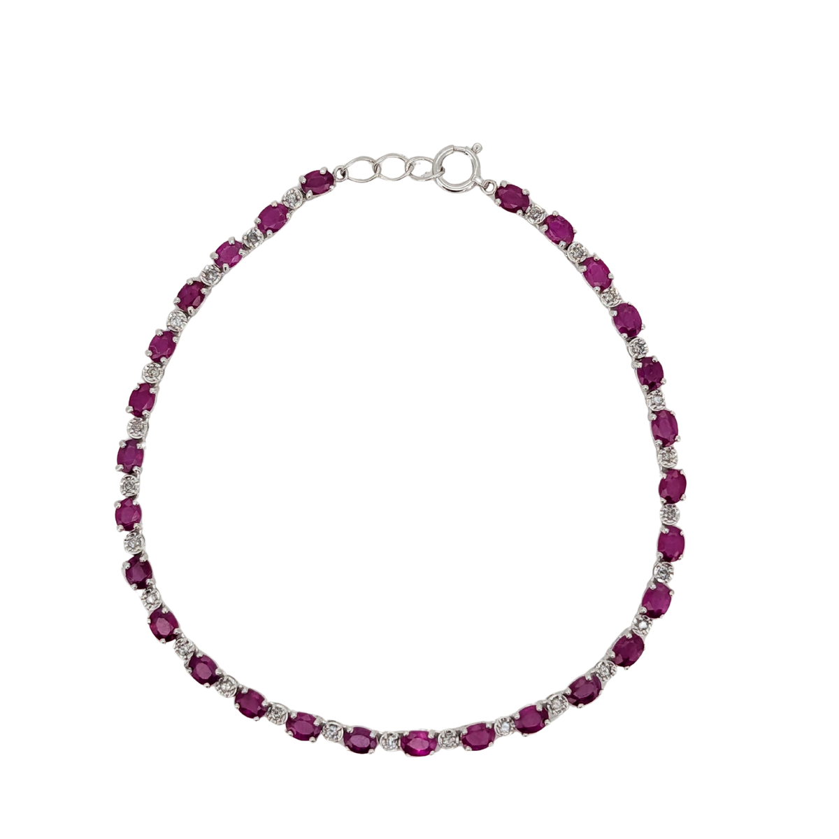 3.00Ct Natural Ruby & 0.27Ct Diamonds Tennis Bracelet In 18K White Gold