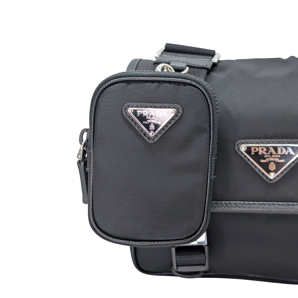 Prada Re-Nylon and Saffiano Leather Shoulder Bag Black