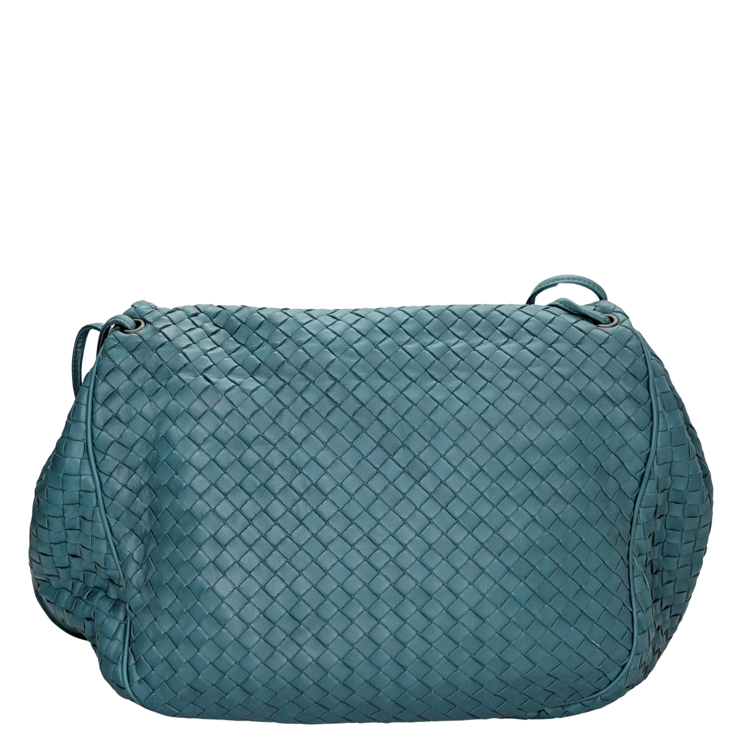 Bottega Veneta Tabita Drawstring Flap Intrecciato Shoulder Bag Blue