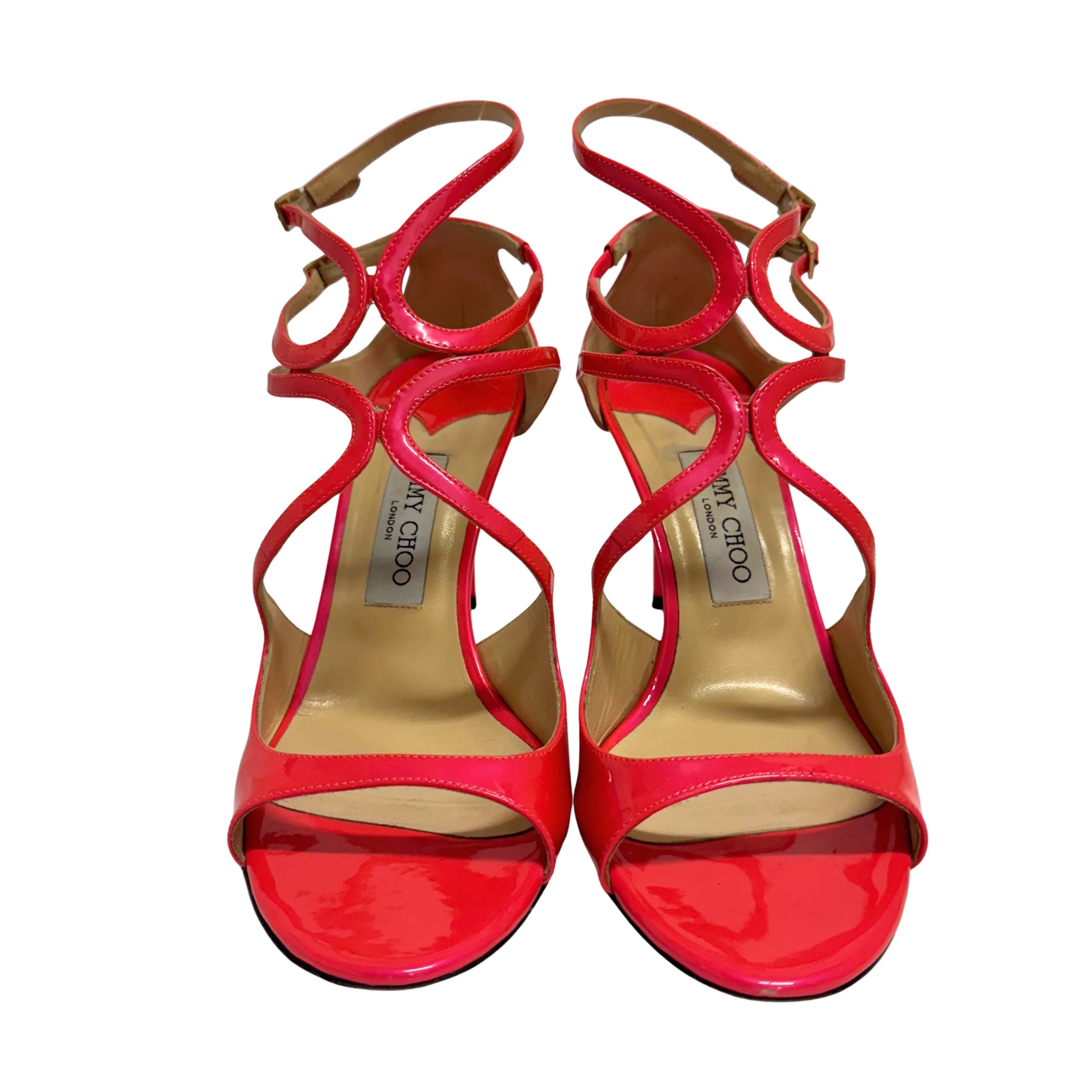 Jimmy Choo Lang 100 Patent Leather Sandals Pumps Neon Pink size 40 - Lost Designer