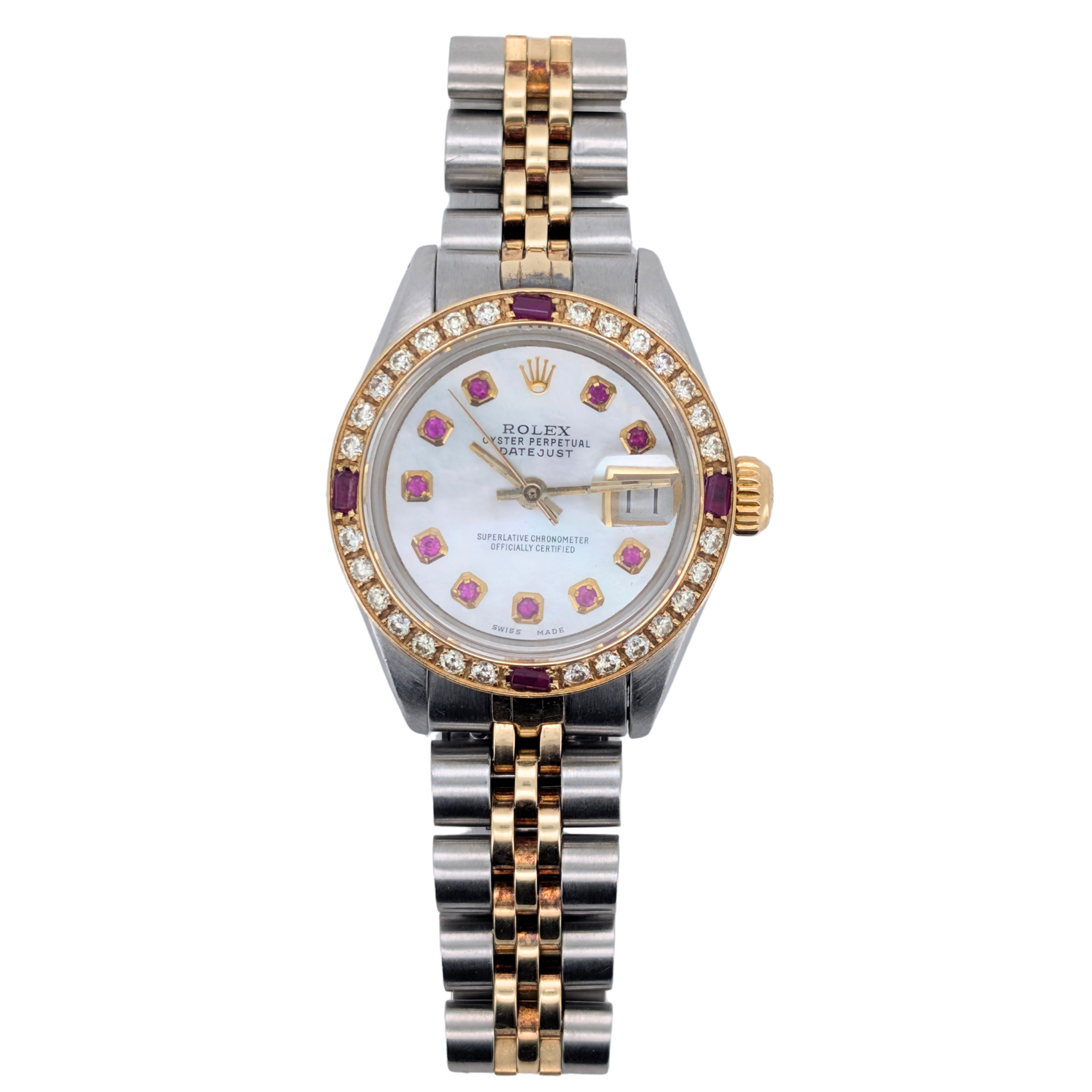 Rolex Datejust 6917 Ladies 26mm Two Tone 18k Aftermarket Diamond & Ruby