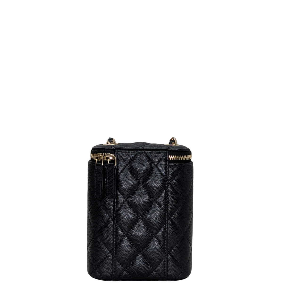 Chanel Caviar Quilted Small Vertical Coco Beauty Vanity Case with Chain Black