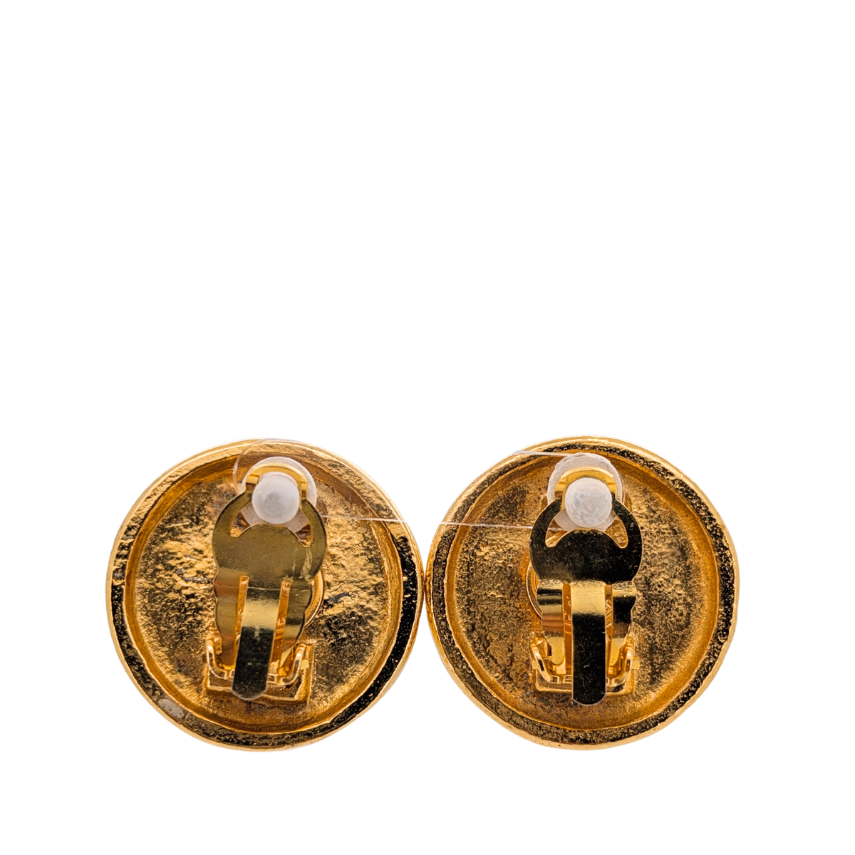 Chanel Vintage Quilted Gold Tone Faux Pearl Clip on Earrings