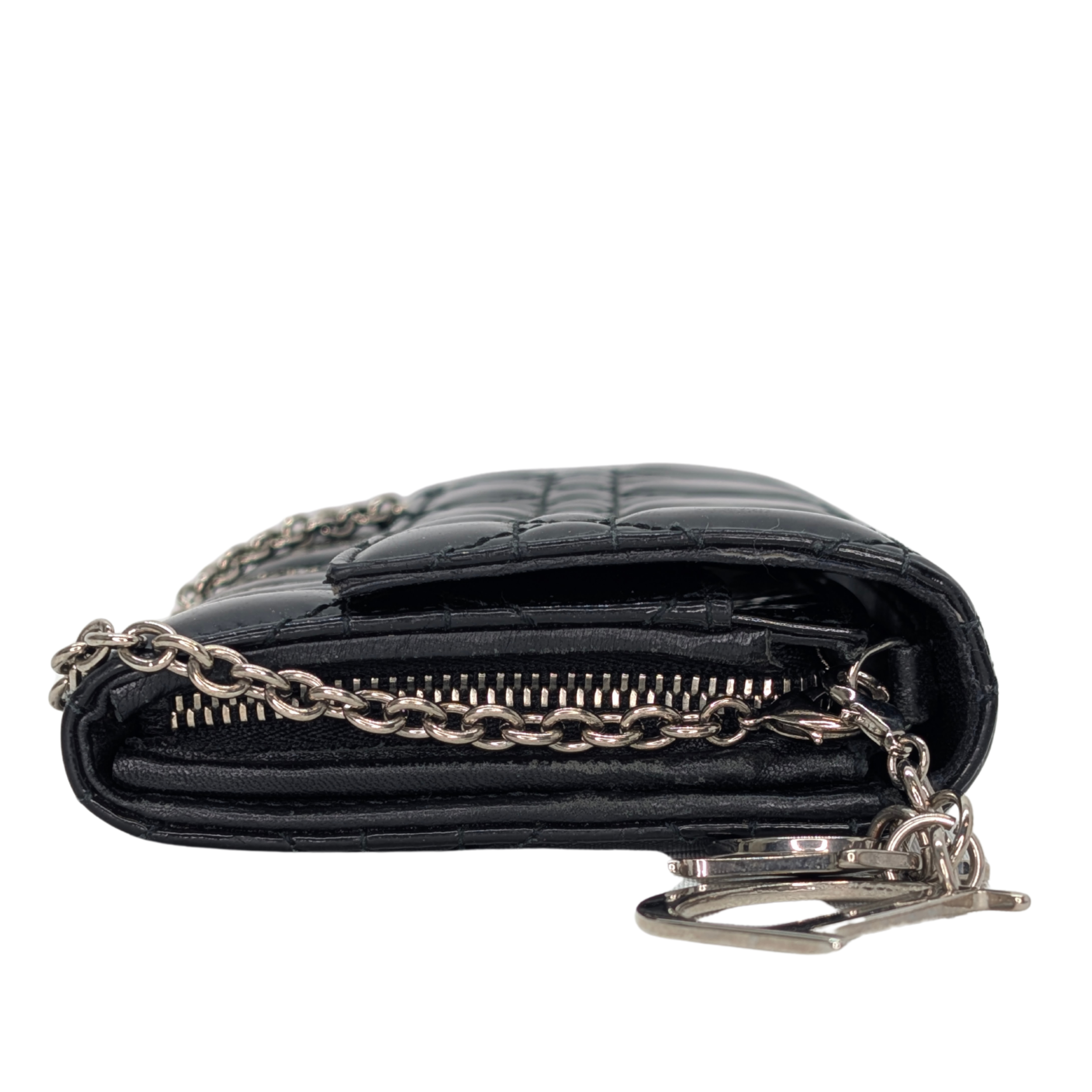 Dior Patent Leather Long Wallet With Chain Black