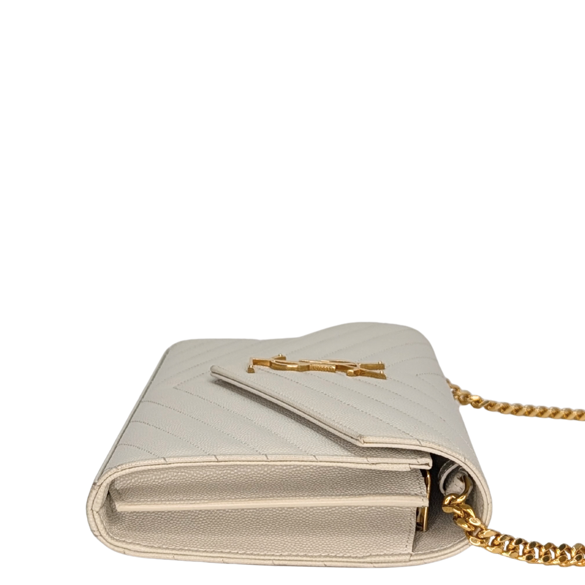 Saint Laurent Cassandre Envelope Chain Wallet Blanc White