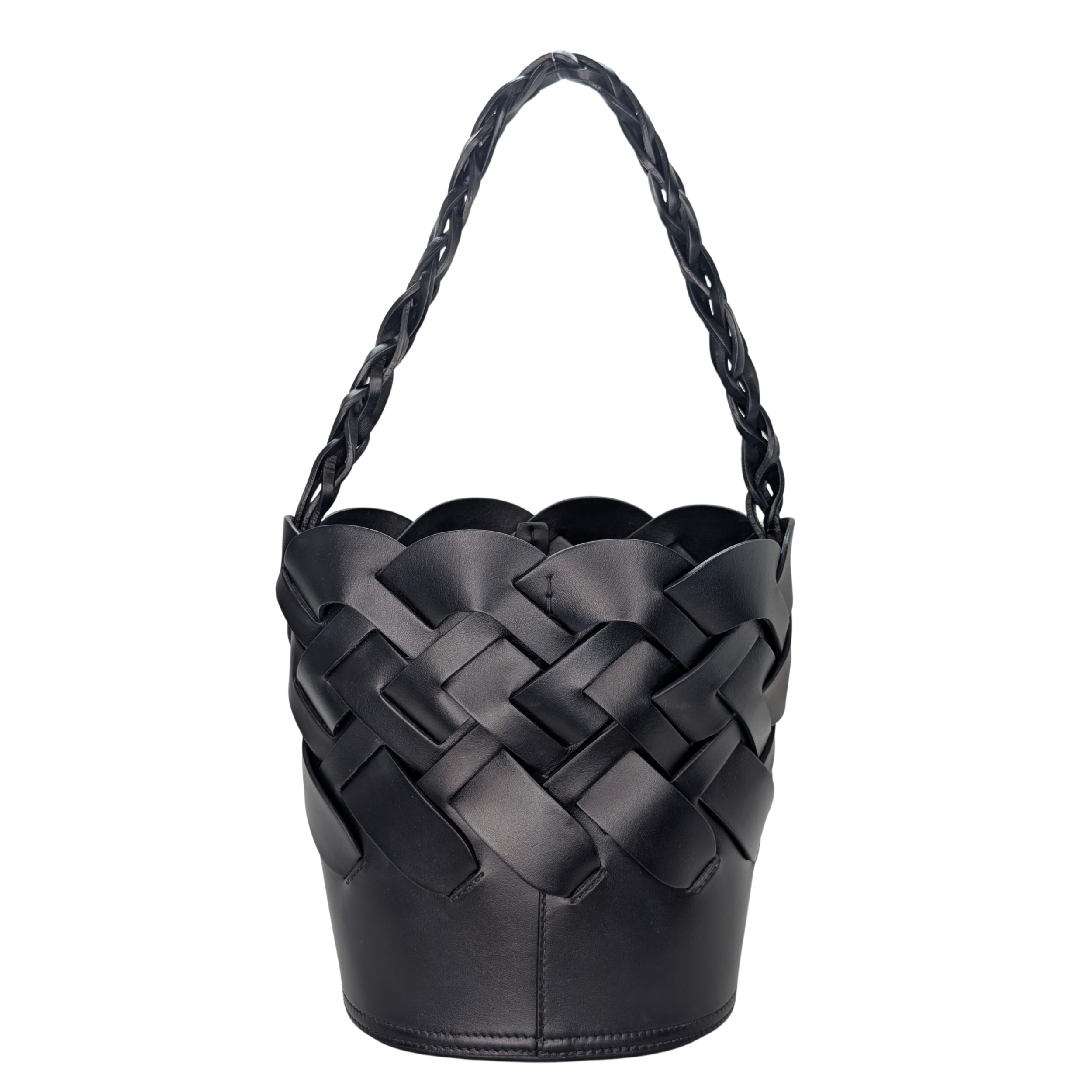 Prada Vitello Intrecciato Tress Bucket Bag Black