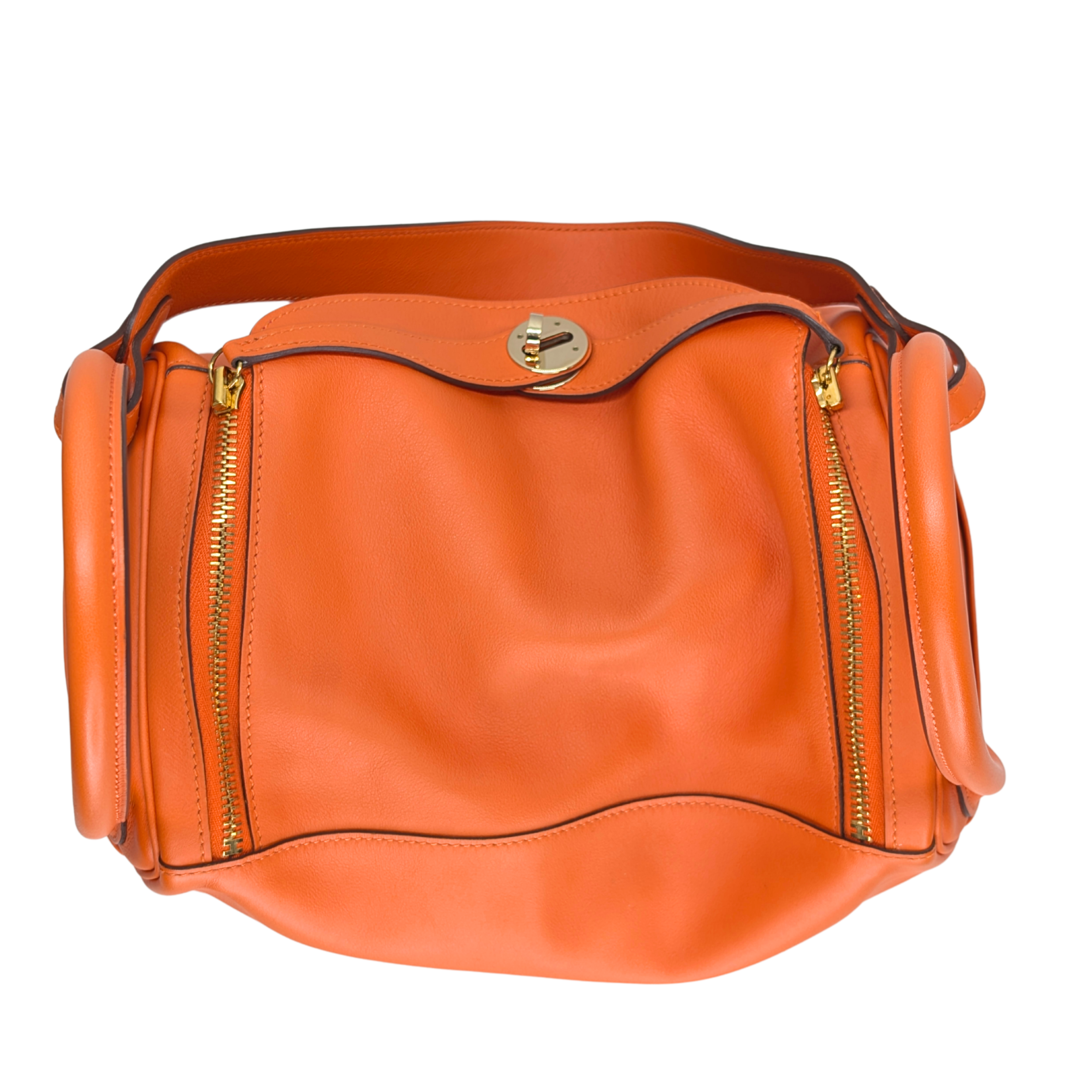 Hermes Lindy 30 جلد سويفت برتقالي أجهزة ذهبية X ختم