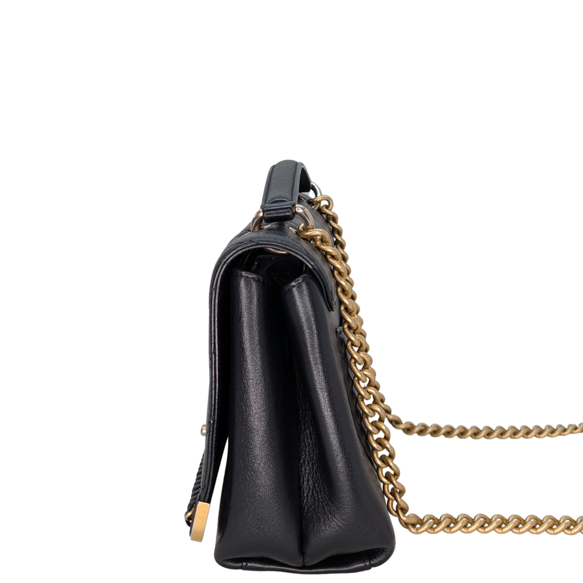 Chanel Chevron Lambskin Stitched Chain Top Handle Flap