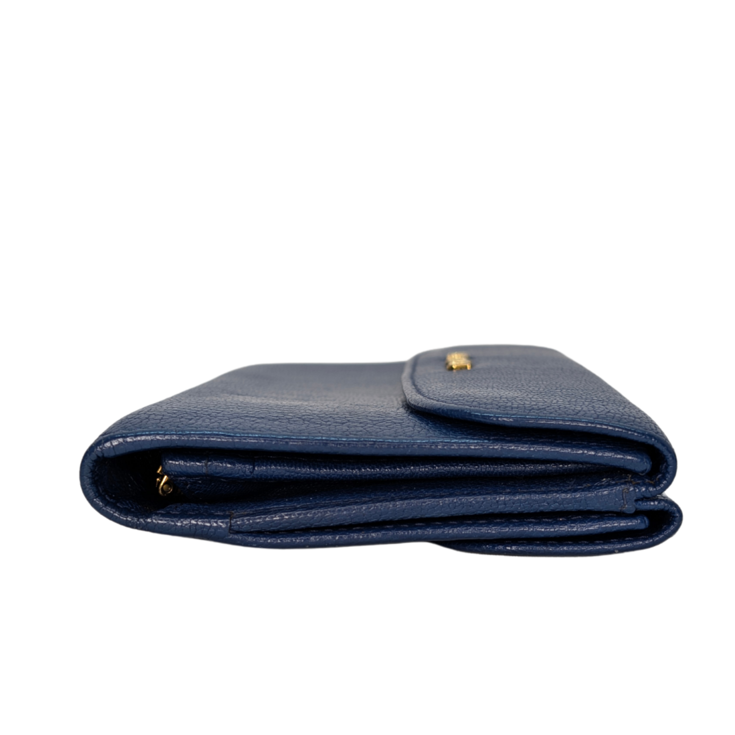 Miu Miu Madras Flap Long Wallet Leather Blue
