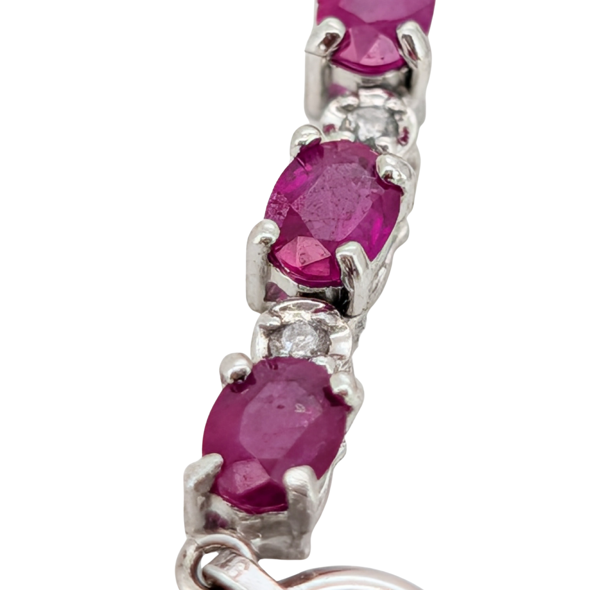 3.00Ct Natural Ruby & 0.27Ct Diamonds Tennis Bracelet In 18K White Gold