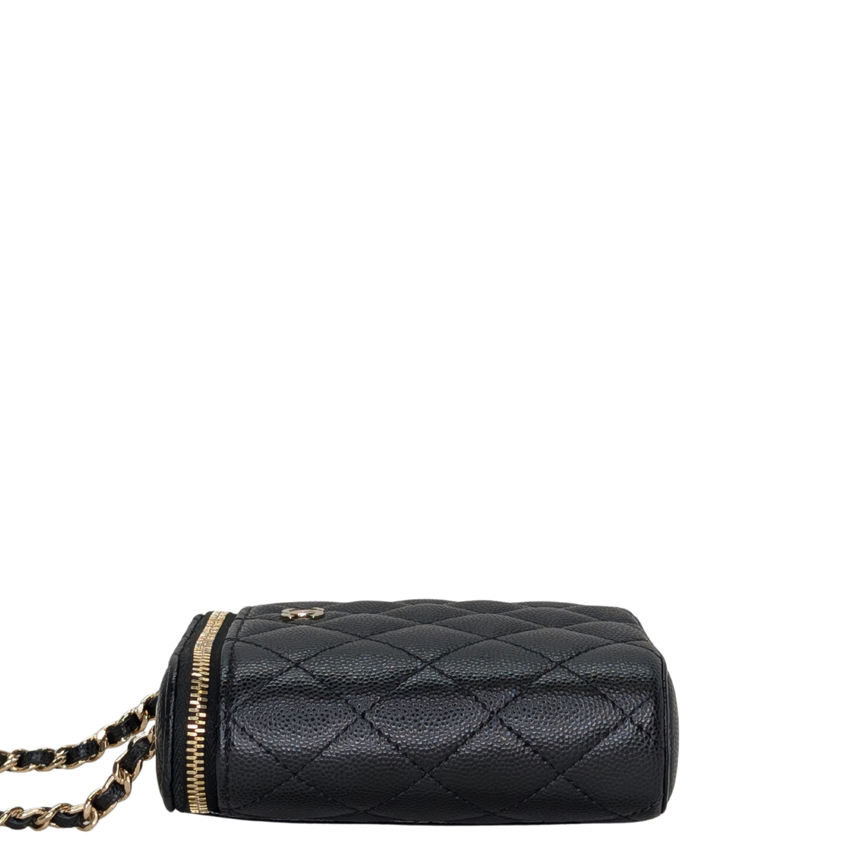 Chanel Caviar Quilted Small Vertical Coco Beauty Vanity Case with Chain Black