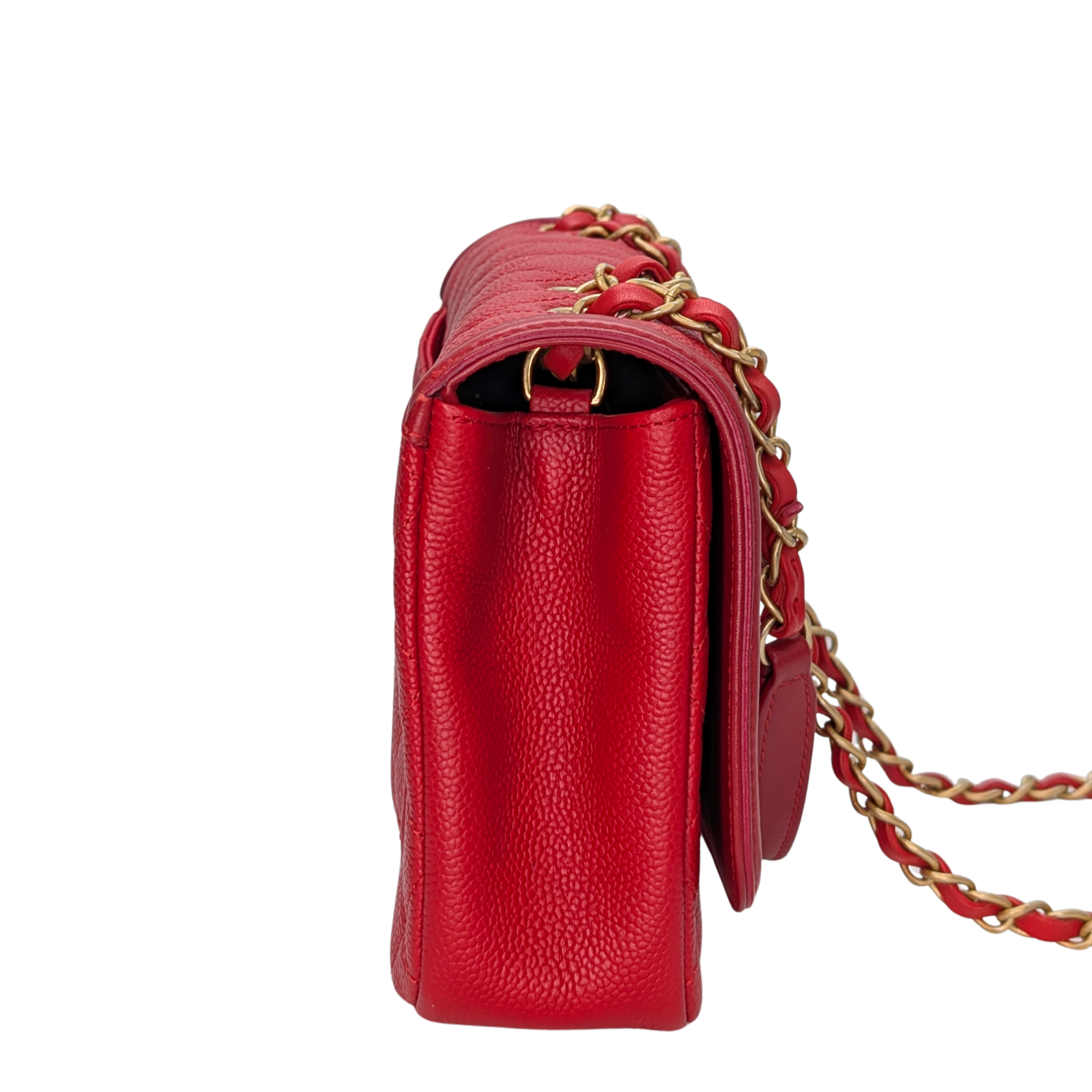 Chanel Medium CC Quilted Caviar Filigree Flap Bag Red
