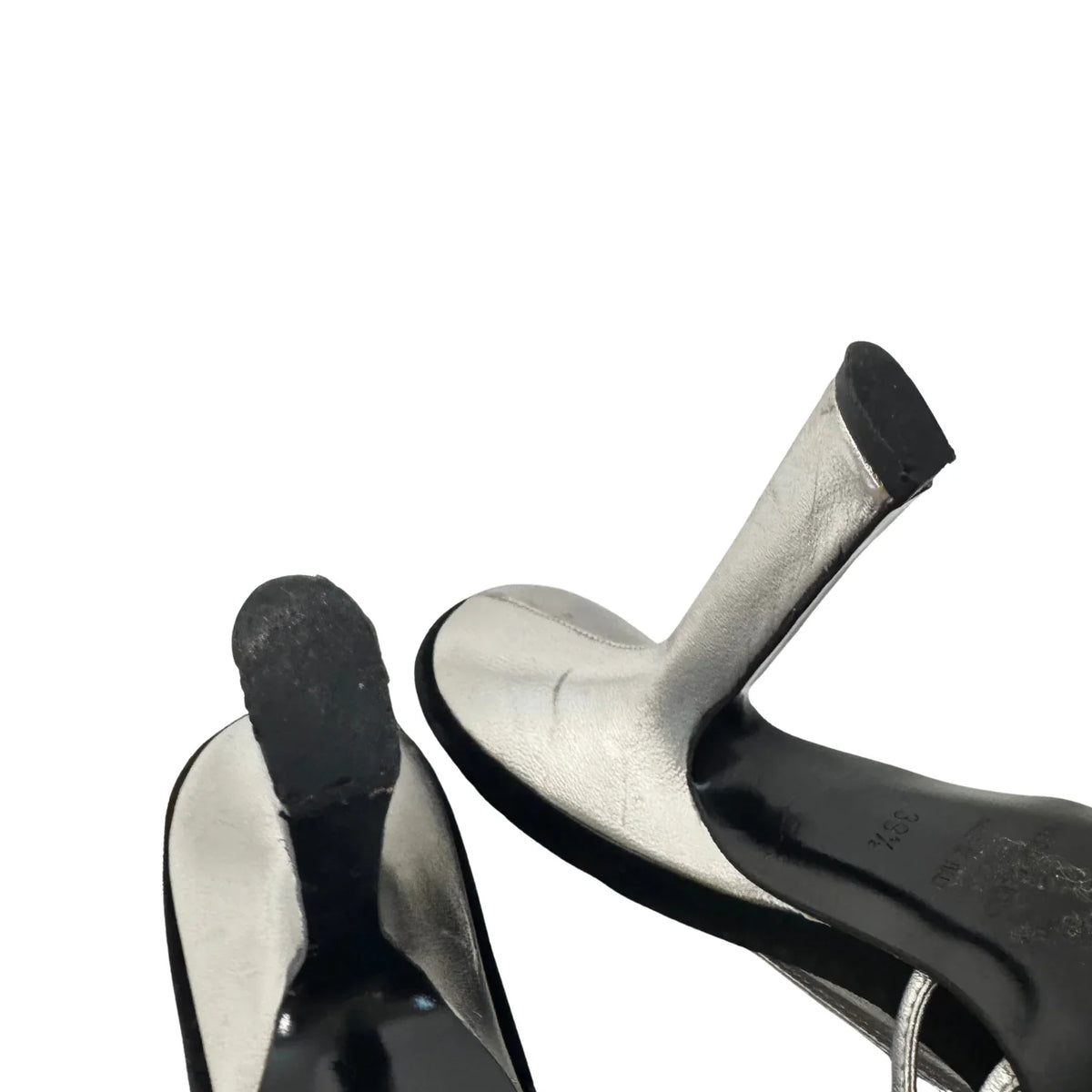 DOLCE & GABBANA Silver Metallic & Black Velvet Strappy Heels - Size 39.5 - Lost Designer