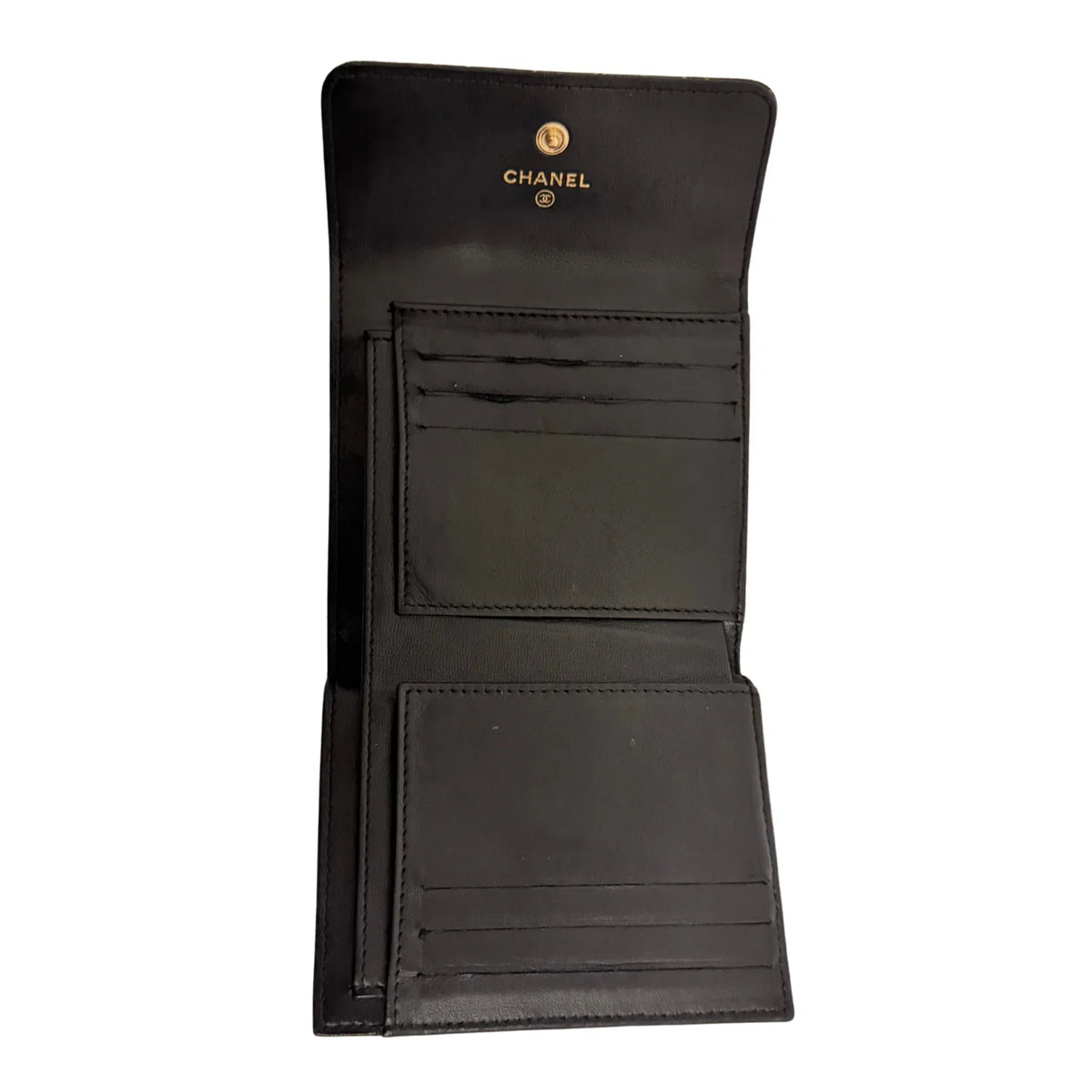 Chanel Lambskin Camellia Embossed Wallet in Black & Gold - Lost Designer
