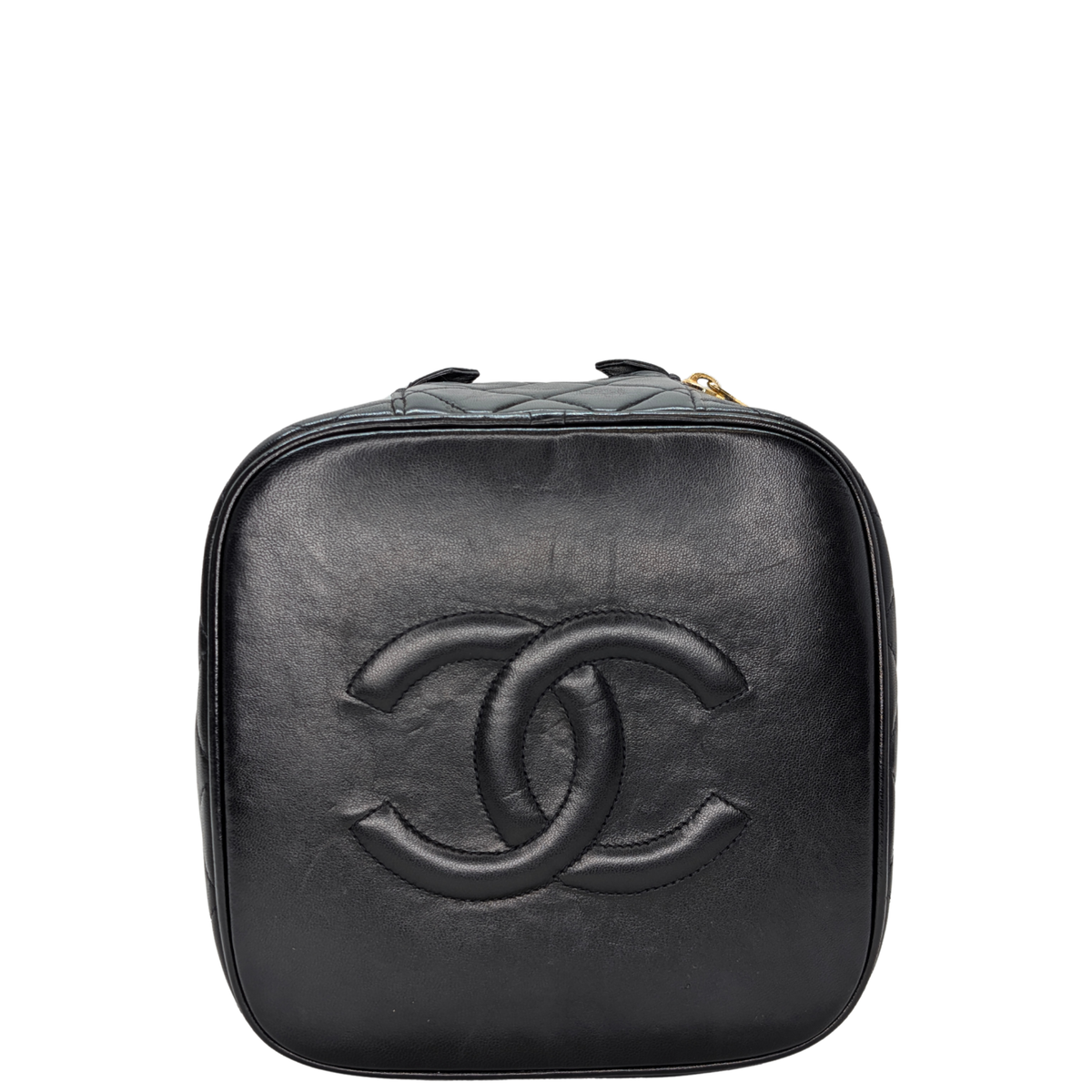 Chanel Vintage Cosmetic Makeup Vanity Case Lambskin Black