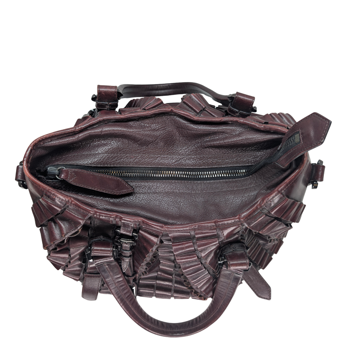 Burberry Leather Cartridge Pleat Tote Bag Burgundy